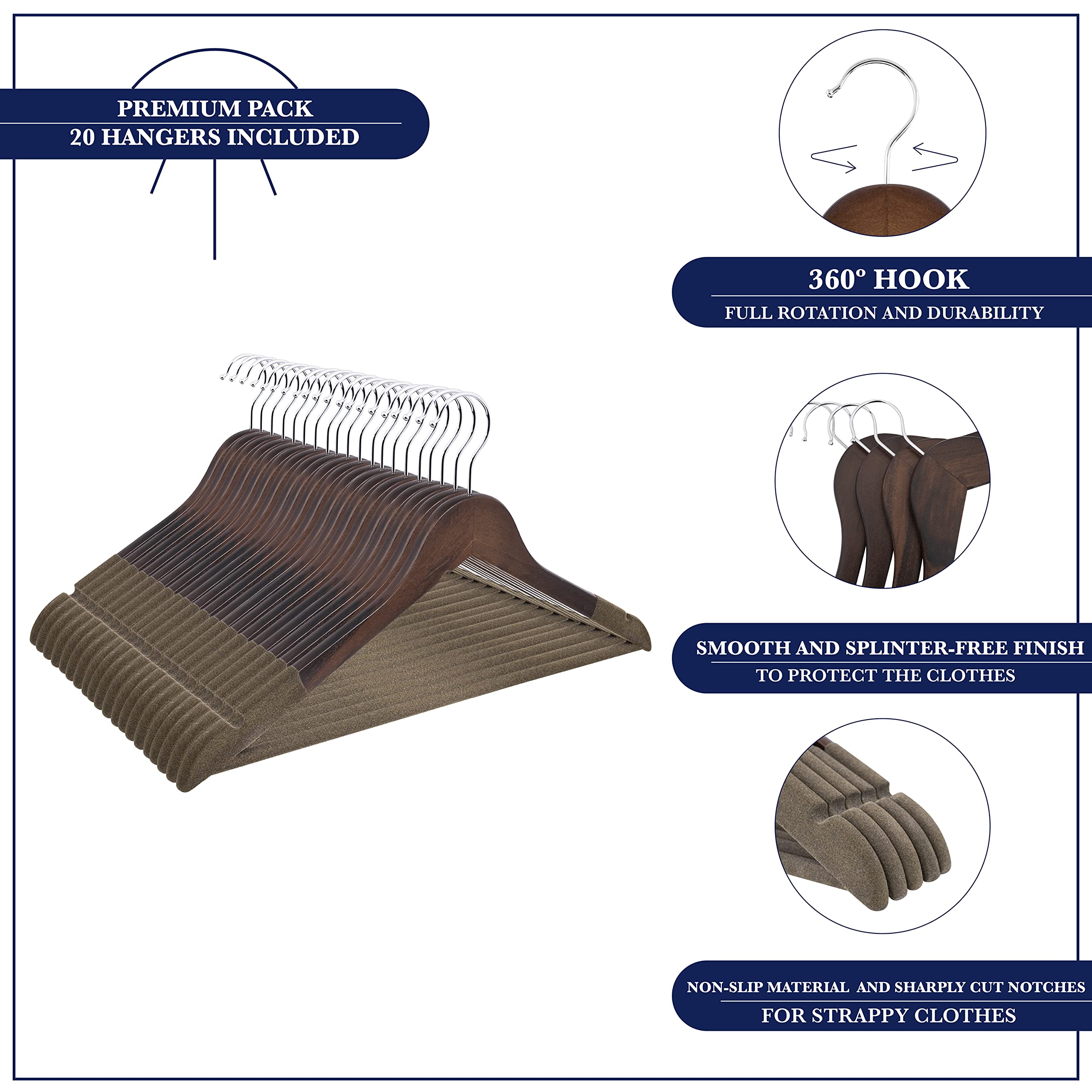 Samsarc Wooden Hanger - Suit Hangers For Men Non Slip - Luxury Natural Lotus Wood & Velvet Hangers For Hanging Pants, Suits, Dre