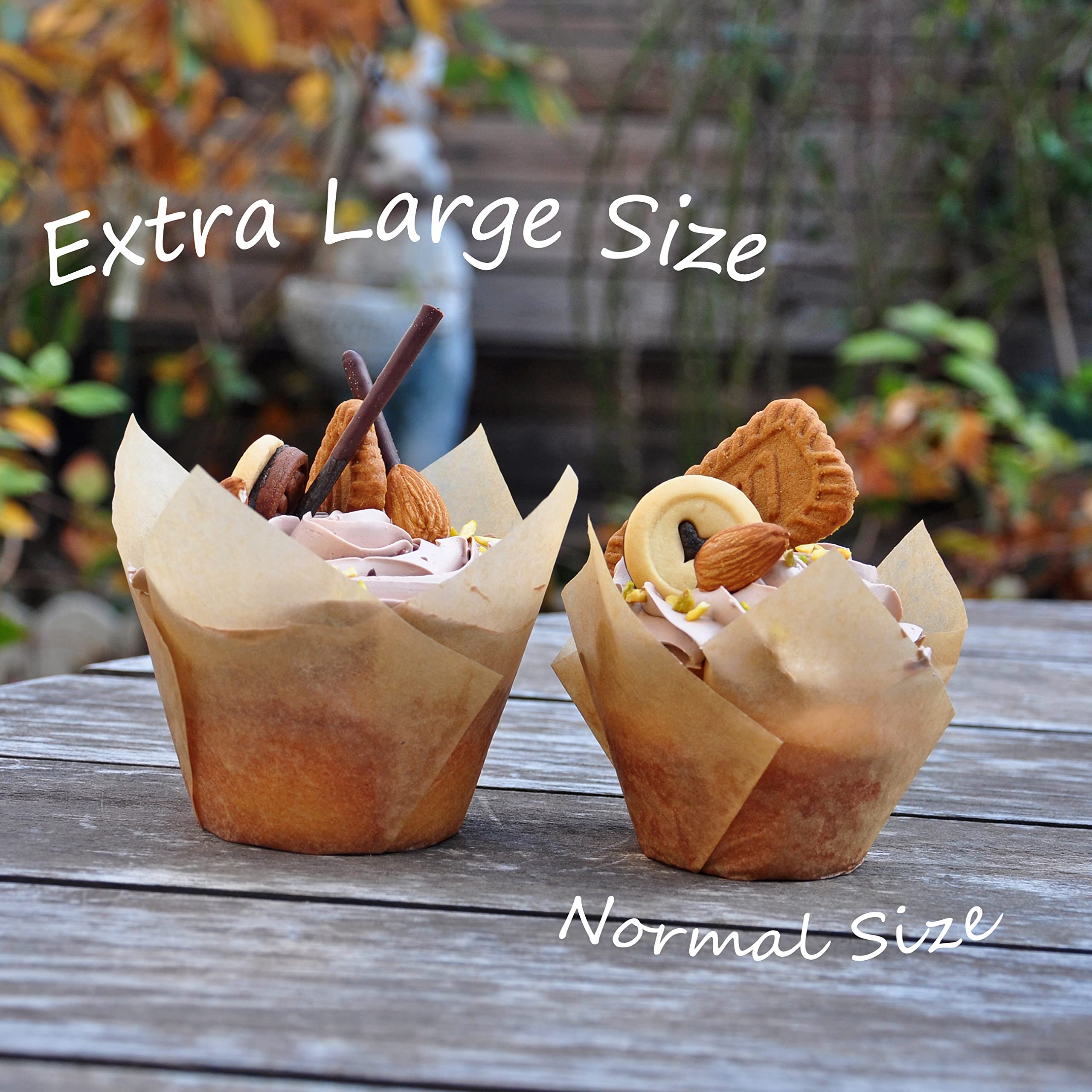 Qlsmypkg Extra Large Jumbo Muffin Greaseproof Paper Baking Cupcake Cups, 2-1/4'' X 3-3/4'' Natural Tulip Baking Cup Case Of 125