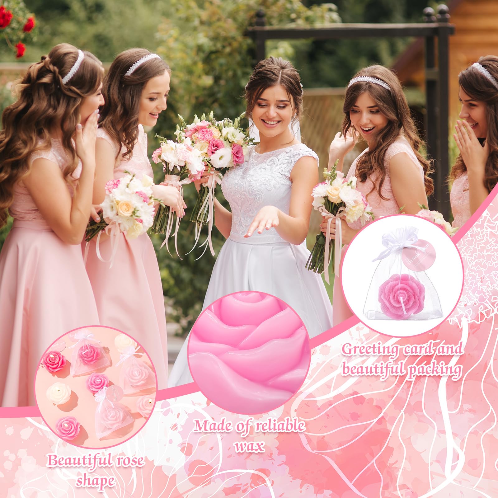 Treela 24 Set Flower Candles Wedding Favor for Guests Mini Pink Rose Shaped Tealight Candles for Return Gift Wedding Birthday Br