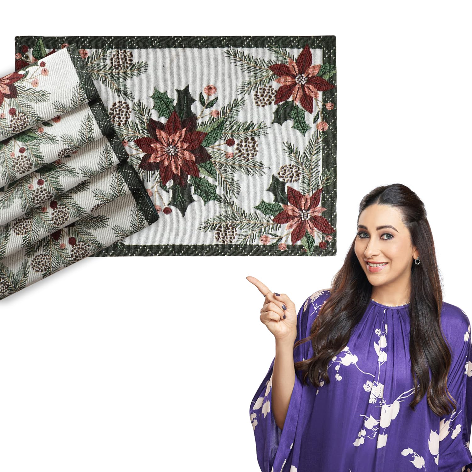 HOKIPO Cotton Jacquard Dining Table Mat, Set of 6 Placemats (12x18 Inches) (IN530D1*6) White Floral