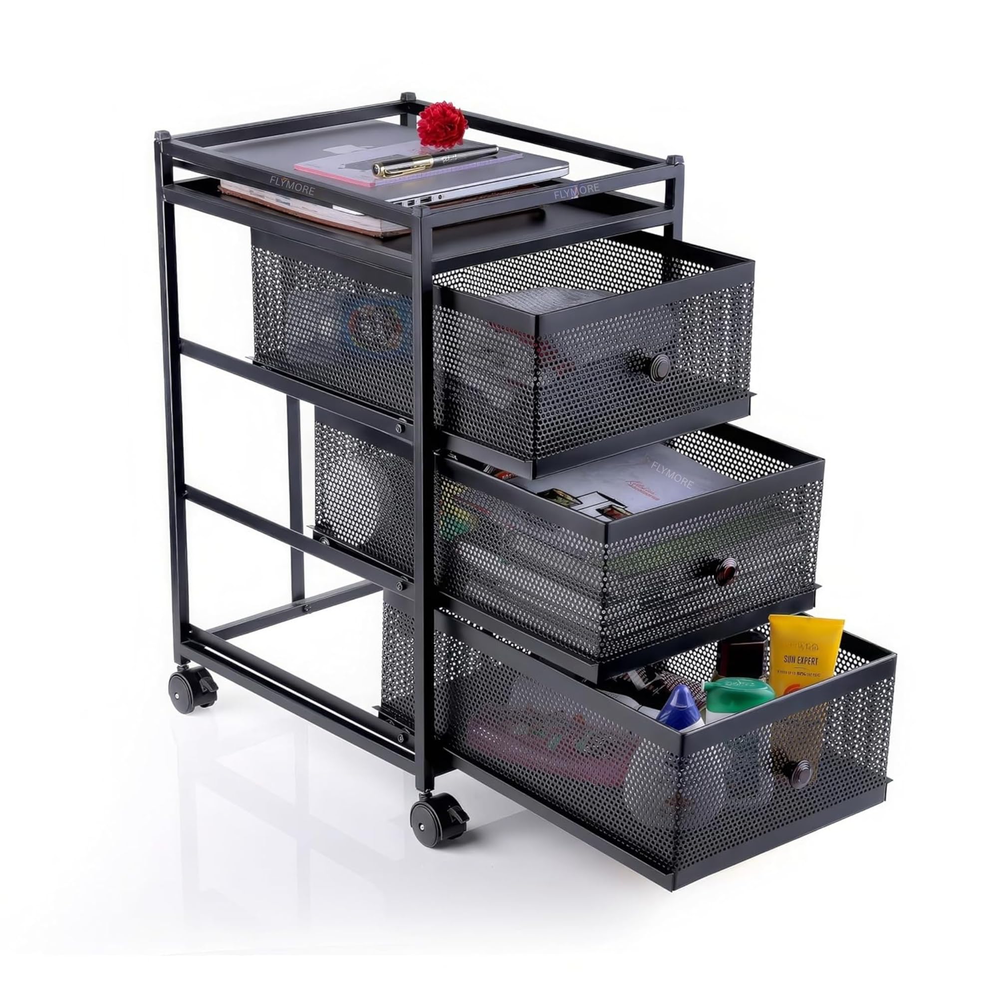 Flymore 3 Drawer Compartment Unit Under Sink Cabinet Organizer With Sliding Storage Drawer, Desktop For Kitchen Bathroom Office,