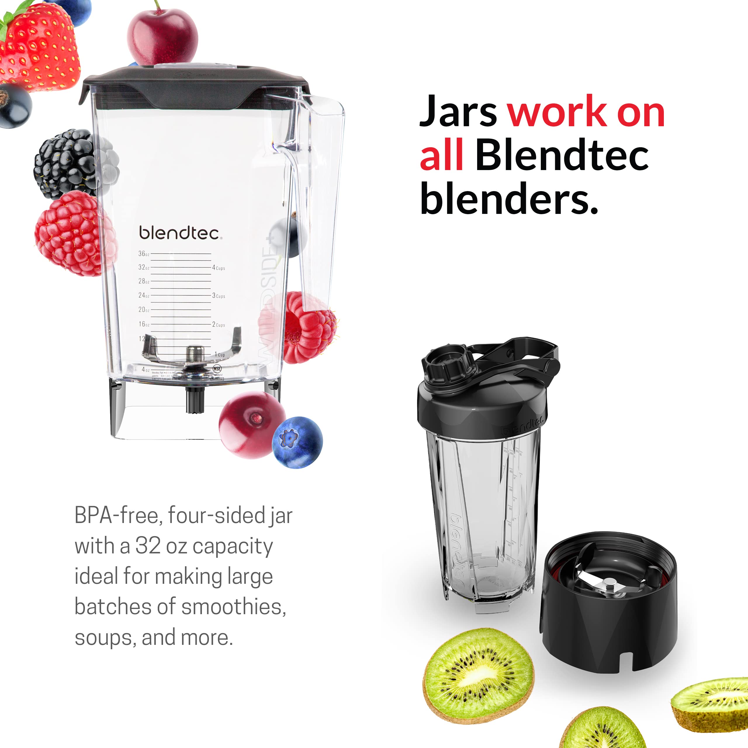 Blendtec Total Classic Original Blender, 90 Oz Wildside+ Jar, 24 Oz Twister Jar, And Spectacula Spatula - Black
