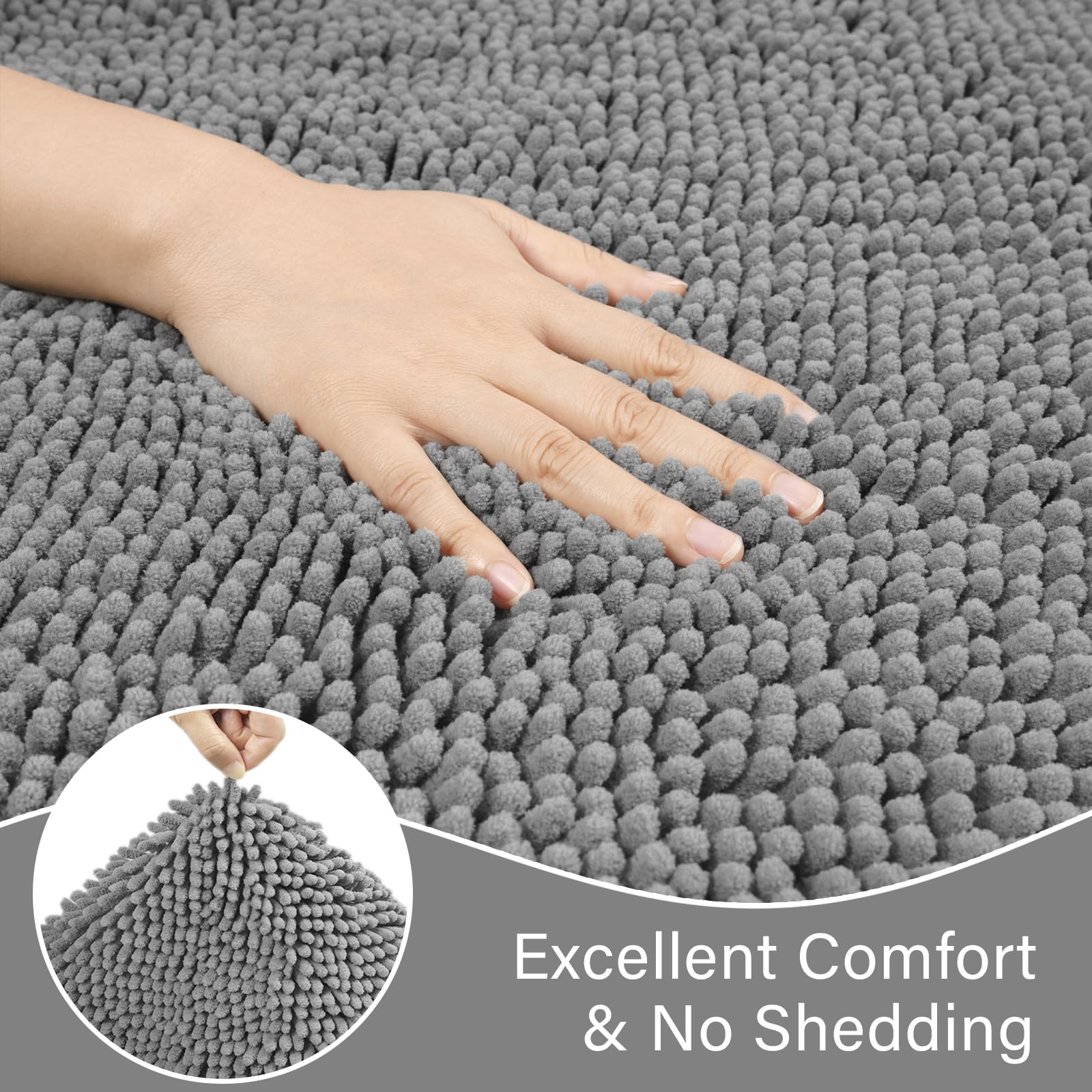 Lochas Bathroom Rugs Sets 2 Piece, Soft Non Slip Bath Mat Set, 20''X20'' U-Shaped Toilet Rug And 34''X21'' Grey Bathroom Rugs, W