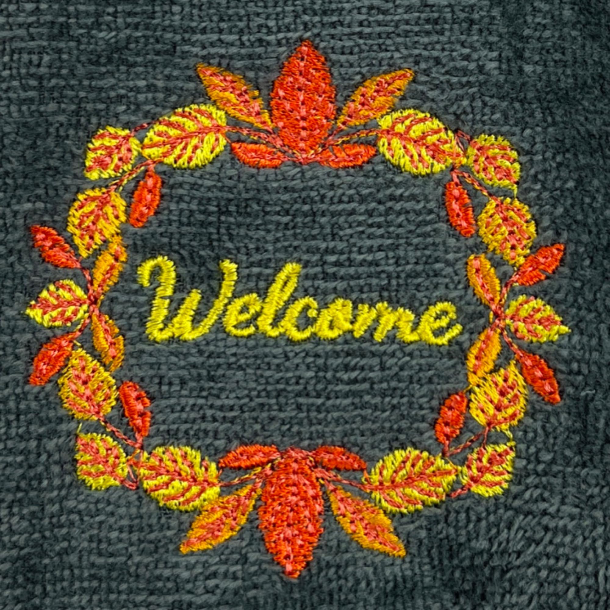 Decorative Fall Harvest Hand Fingertip Towels: Cute Welcome Wreath On Plush Soft Cotton Grey Orange, Set Of 2 12'' X 18''