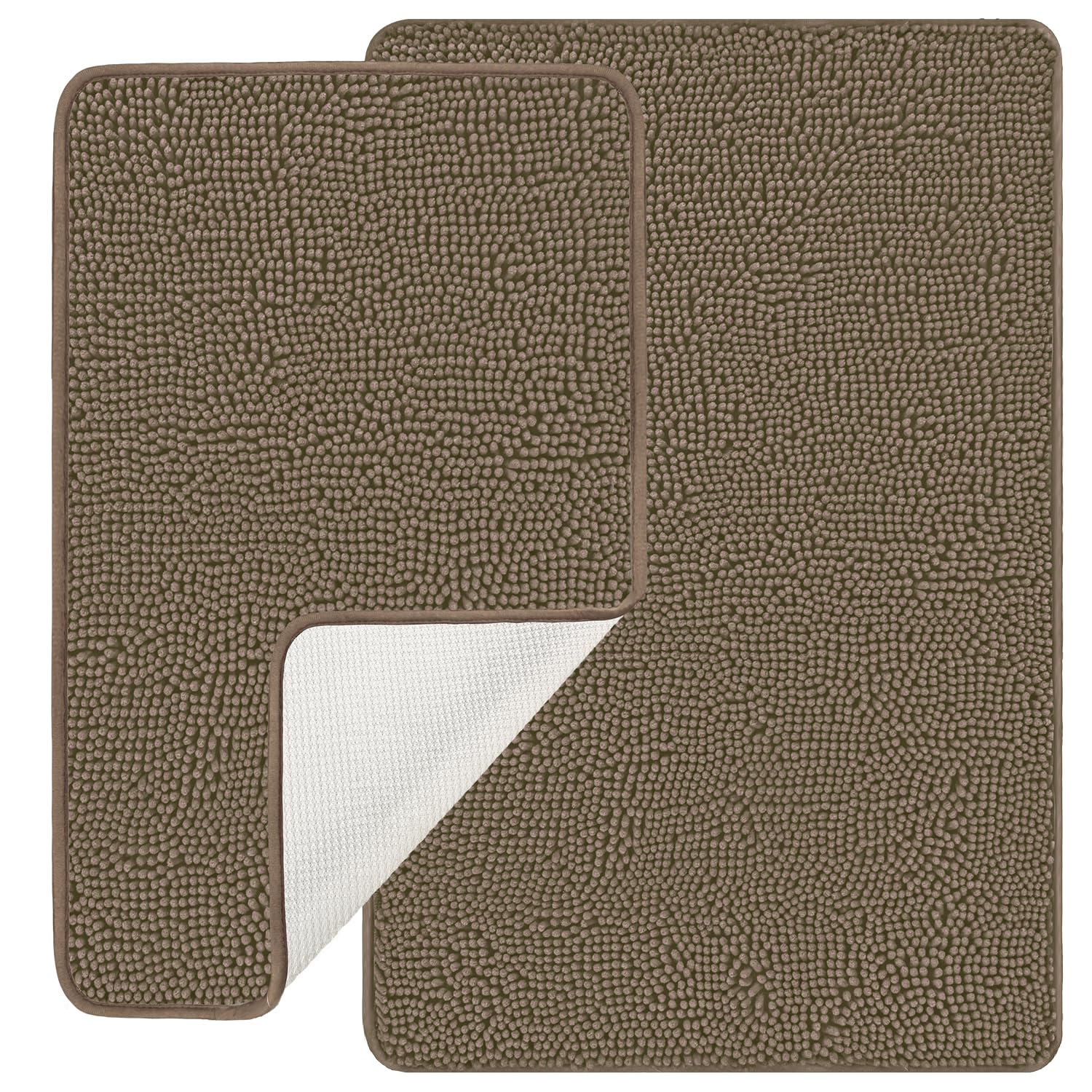 Yeaban Taupe Bathroom Rugs Sets 2 Piece - Thick Chenille Bath Mats | Absorbent And Washable Bath Rug Non-Slip, Plush And Soft Ru