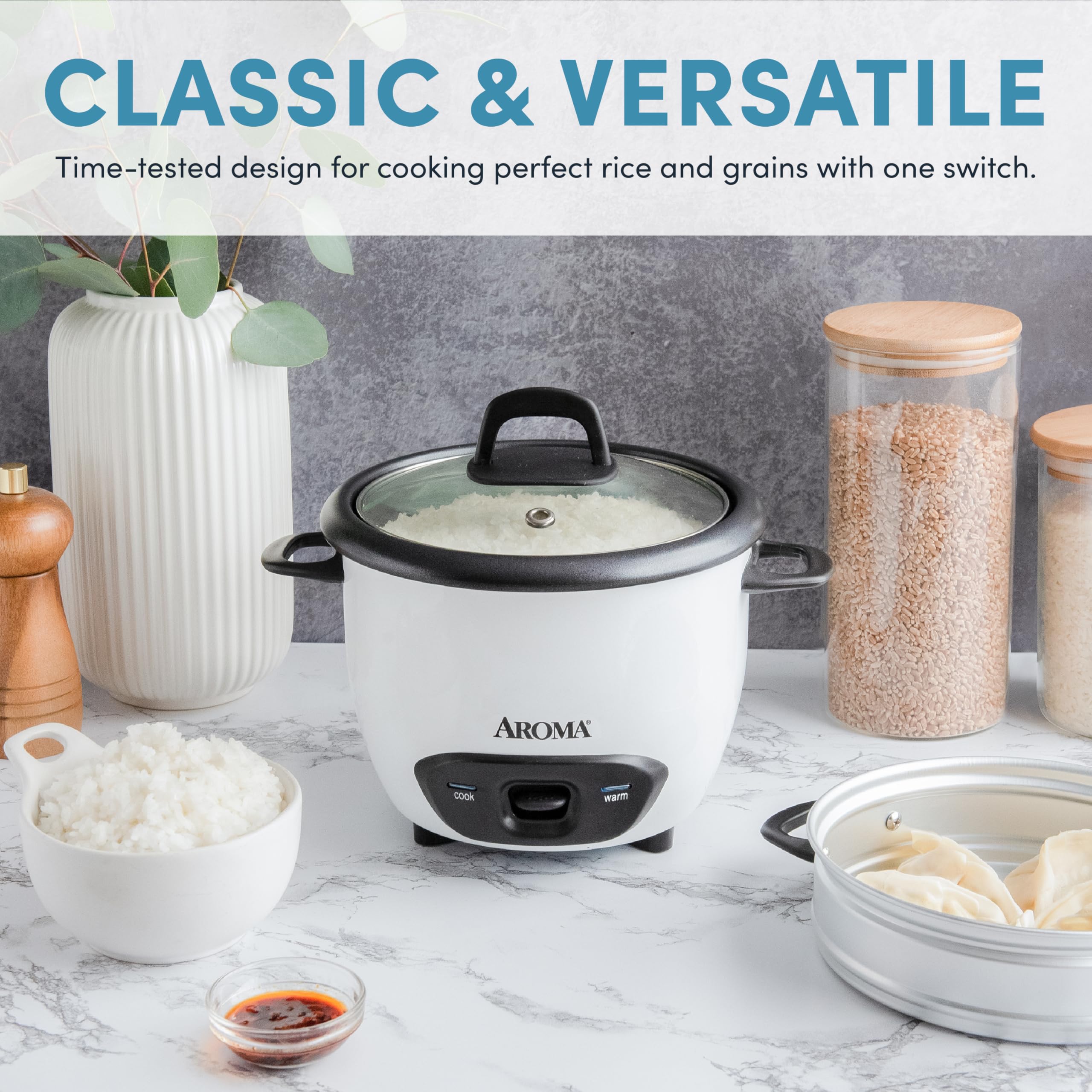 Aroma 6-Cup Rice Cooker & Food Steamer, Nonstick Coating, White, Model ARC-743-1NG, Pack of 1