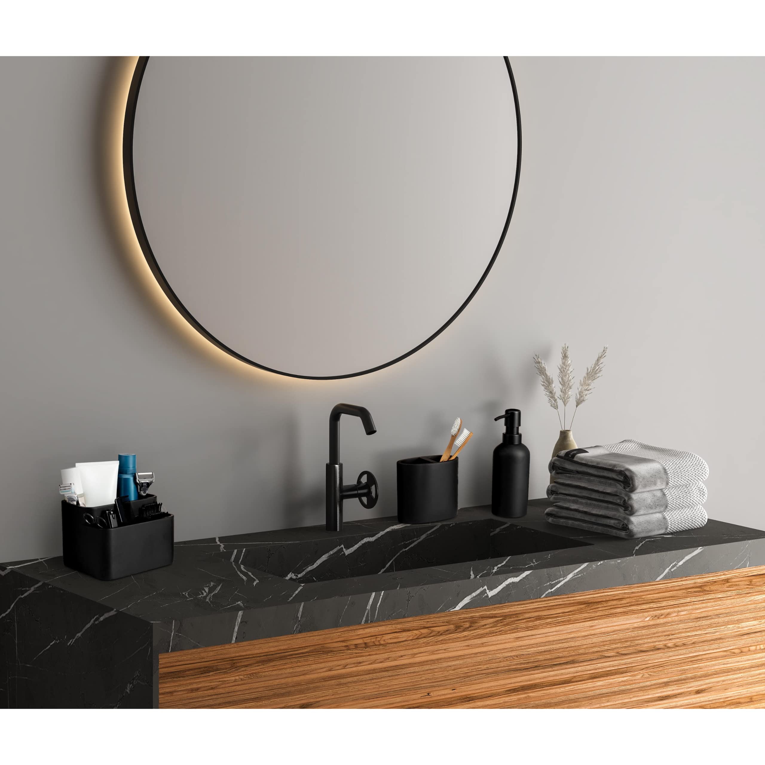 Essentra Home Matte Black Toothbrush Holder For Vanity Countertops, Small Toothbrush Holder - Matte Black Collection