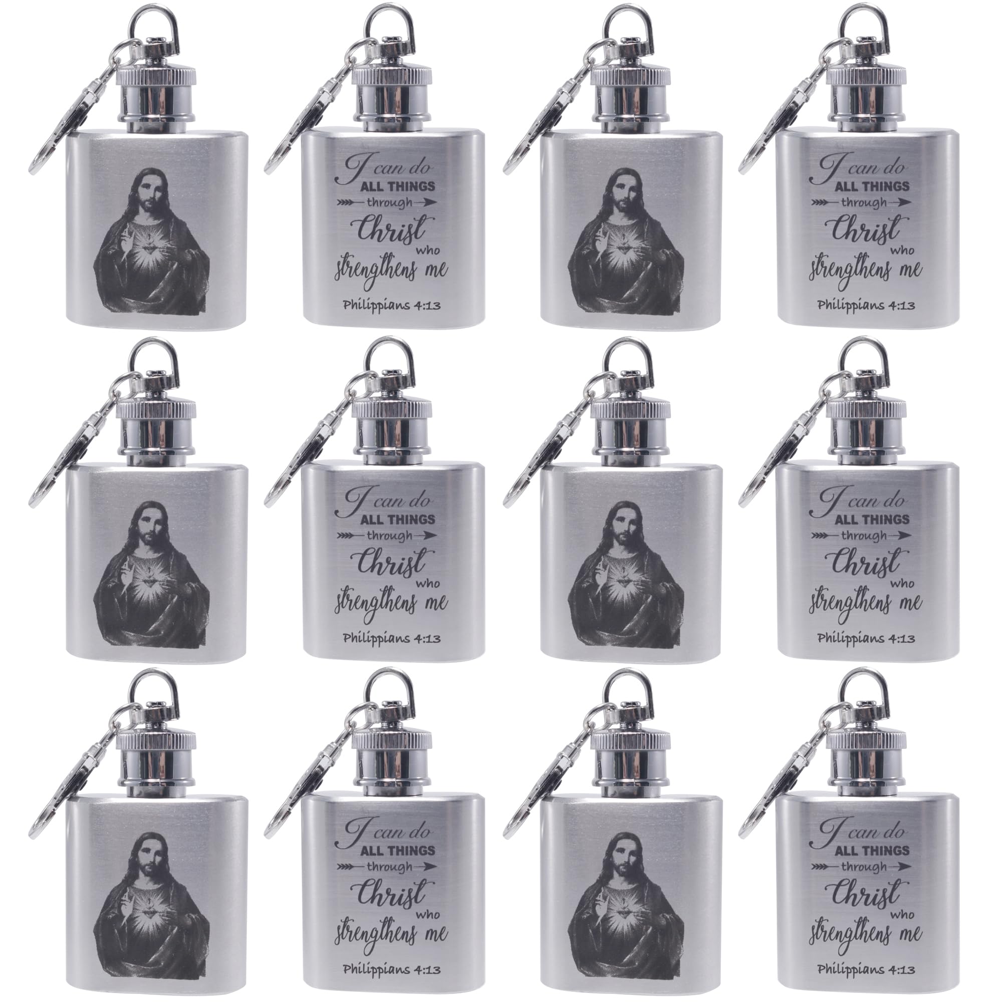 Patron Saints Holy Water Keychain miniFlask, Bible Verse Religious Scripture Catholic Christian Key Ring Vial,Communion,Confirm