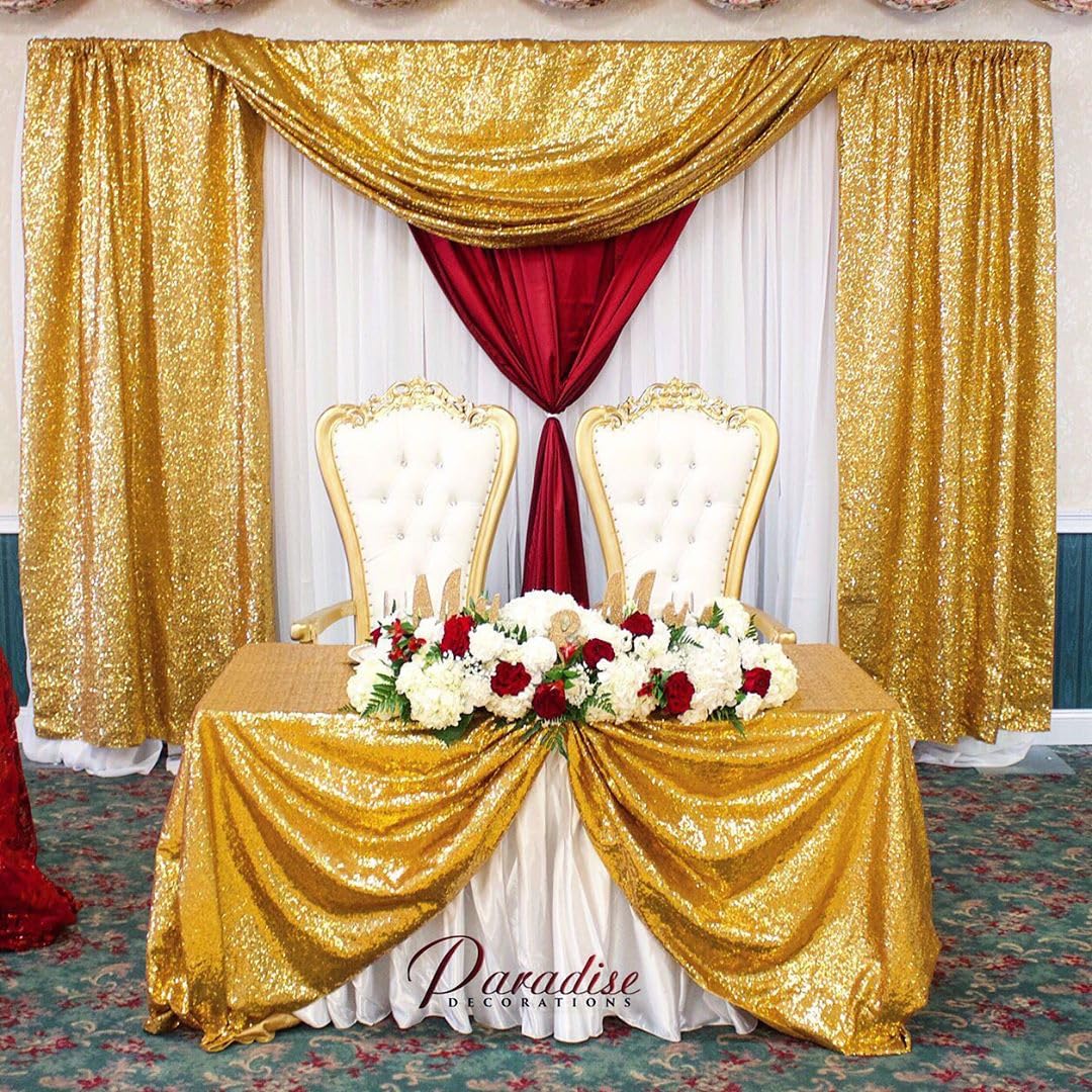 Queendream Sequin Tablecloth - Gold Tablecloth 50X80 Inch Glitter Table Cloth Sequin Party Fabric For Birthday Birdal Baby Showe