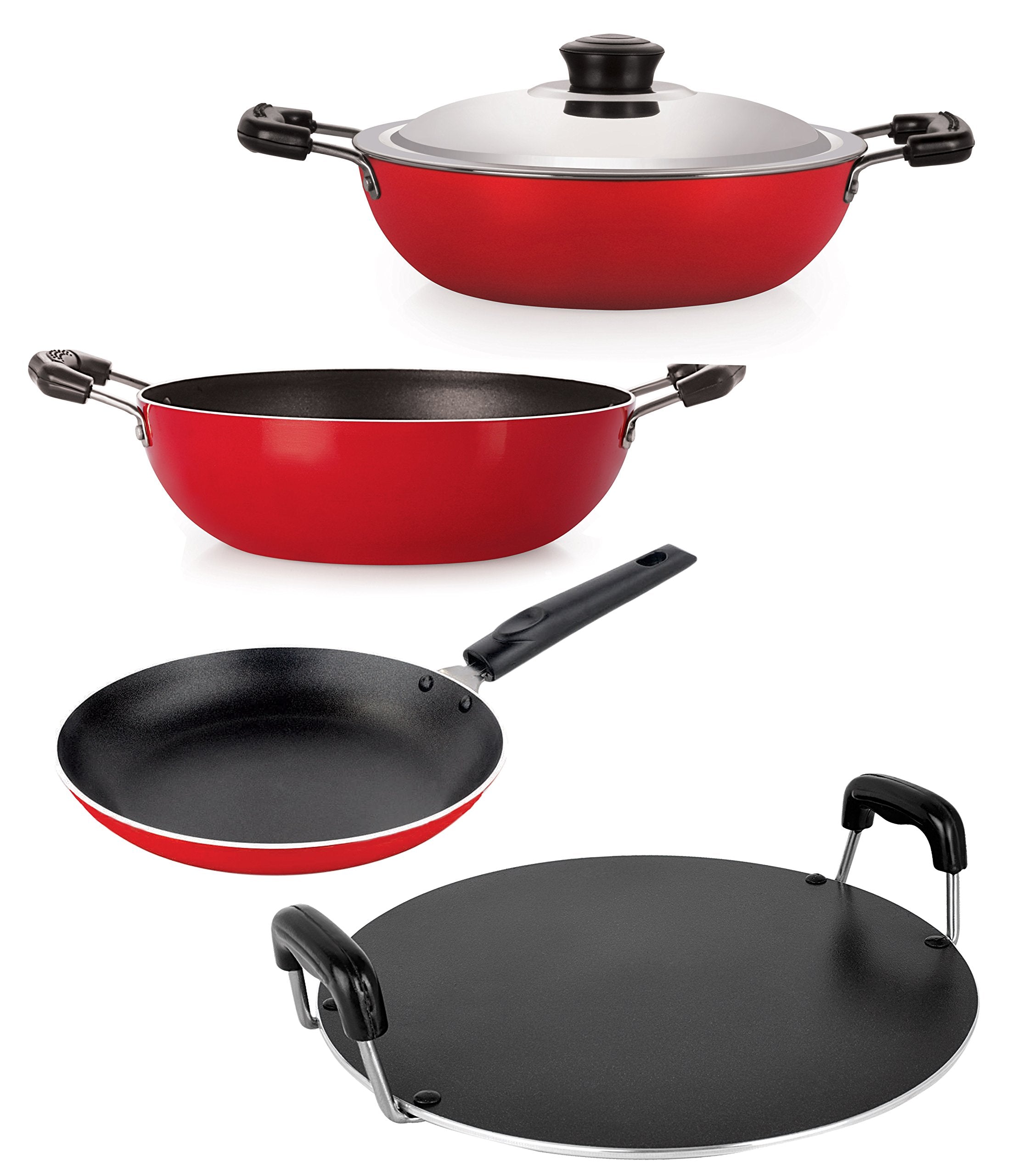 Nirlon NonStick Coated Pura Aluminium NonToxic Cookware Set With Lid, 4 Piece