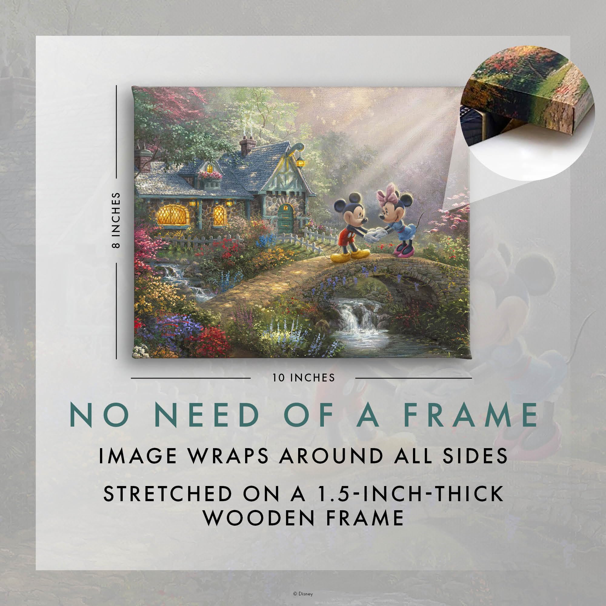 Thomas Kinkade Studios Disney'S Mickey And Minnie Sweetheart Bridge 8 X 10 Gallery Wrapped Canvas