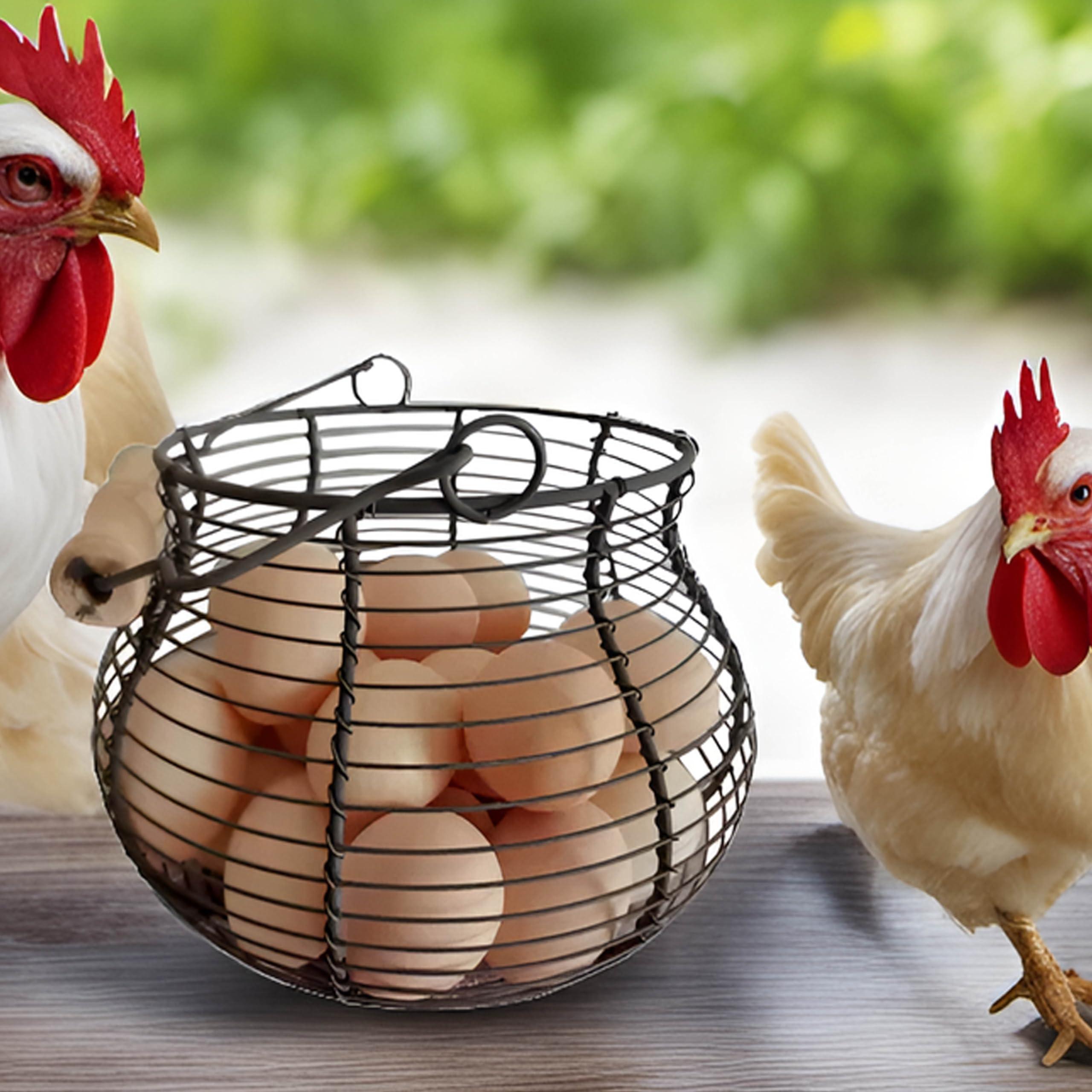 Lincountry Farmhouse Round Wire Egg Baskets For Fresh Egg With Handle,Metal Egg Collecting Basket For Gathering Fresh Egg,Basket
