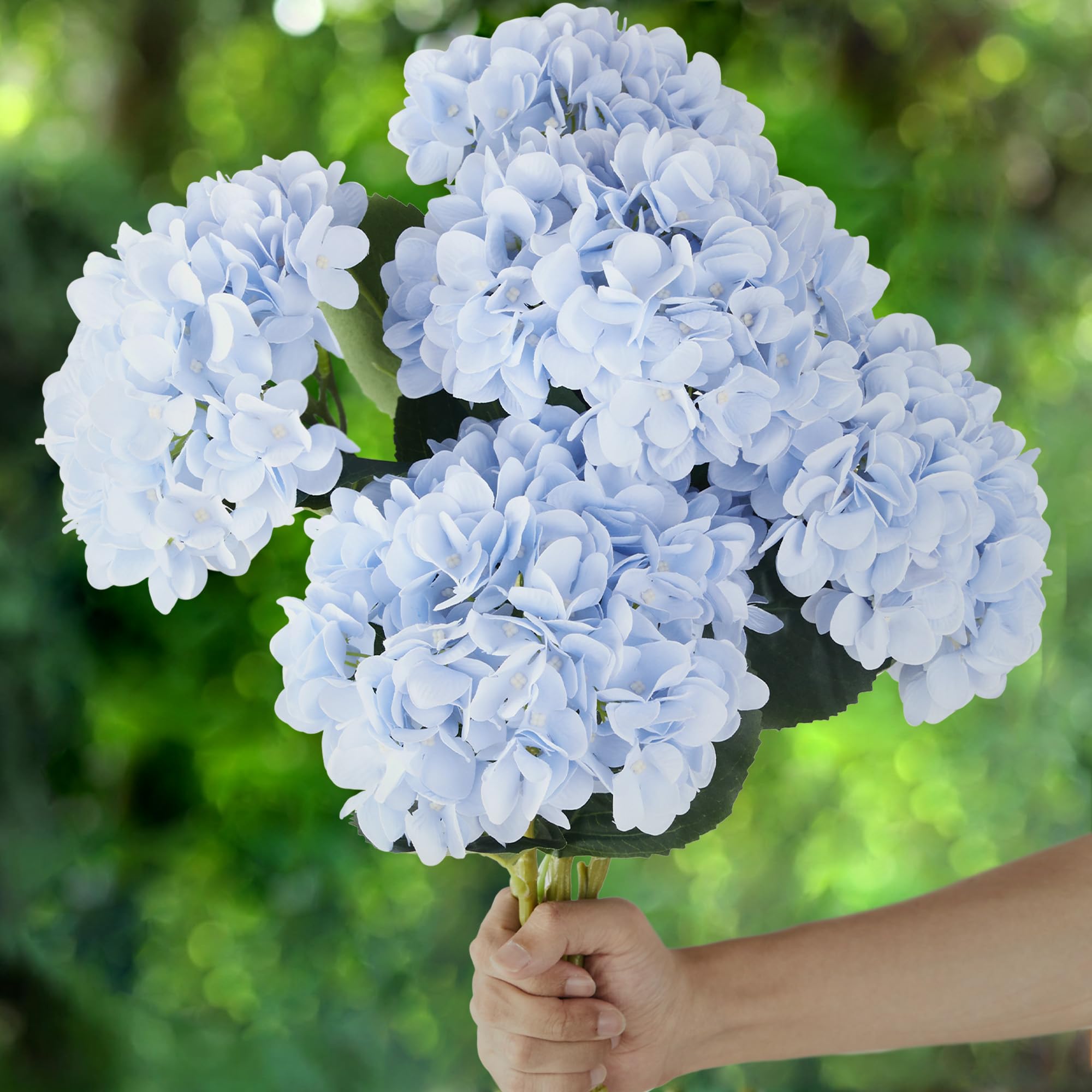 PARTY JOY 5PCS 15.4In Artificial Hydrangea Silk Flowers Bouquet Faux Hydrangea Stems for Wedding Centerpieces Home Decor (Light 