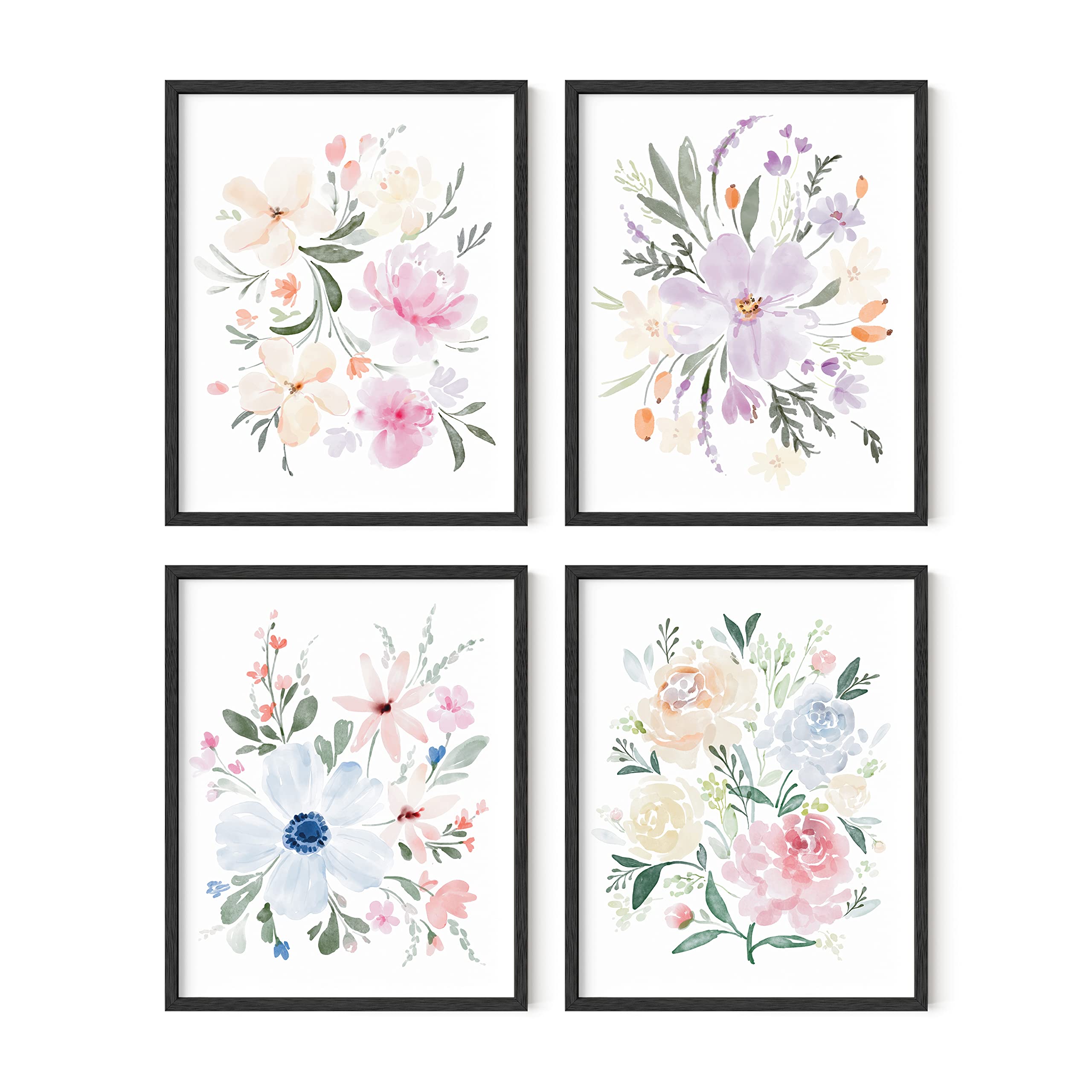 Haus And Hues Flower Wall Decor - Set Of 4 Floral Wall Art, Floral Wall Decor, Flower Wall Art, Framed Flower Painting, Floral P
