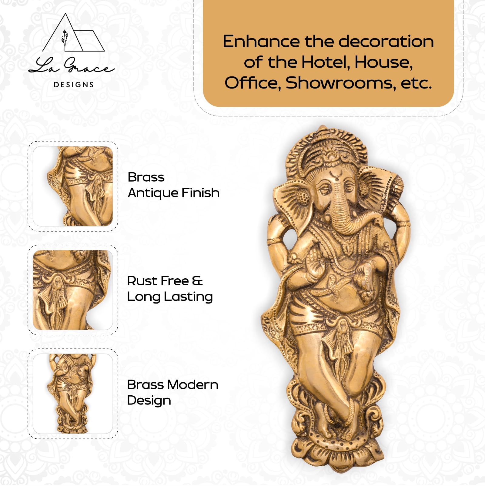 La Grace Brass Ganesha Ji Ganpati Lord Ganesh Statue Idol, Wall Hanging Sculpture, Decortion Item, Best Gift
