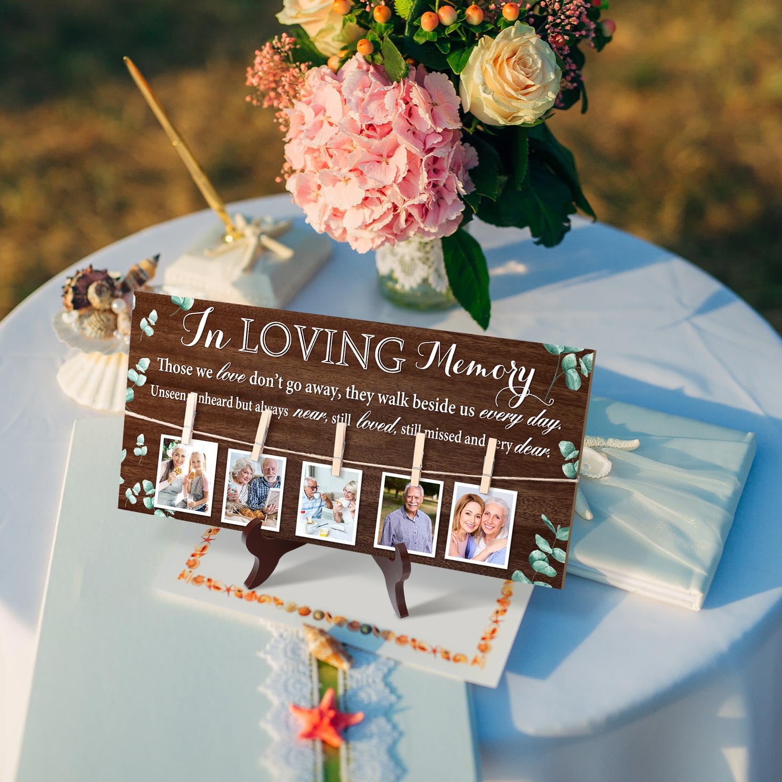 RattanView Wood Memory Table Sign 16 x 8 Inch in Loving Memory Wedding Sign with 5 Clips Wedding Decor for Ceremony and Receptio
