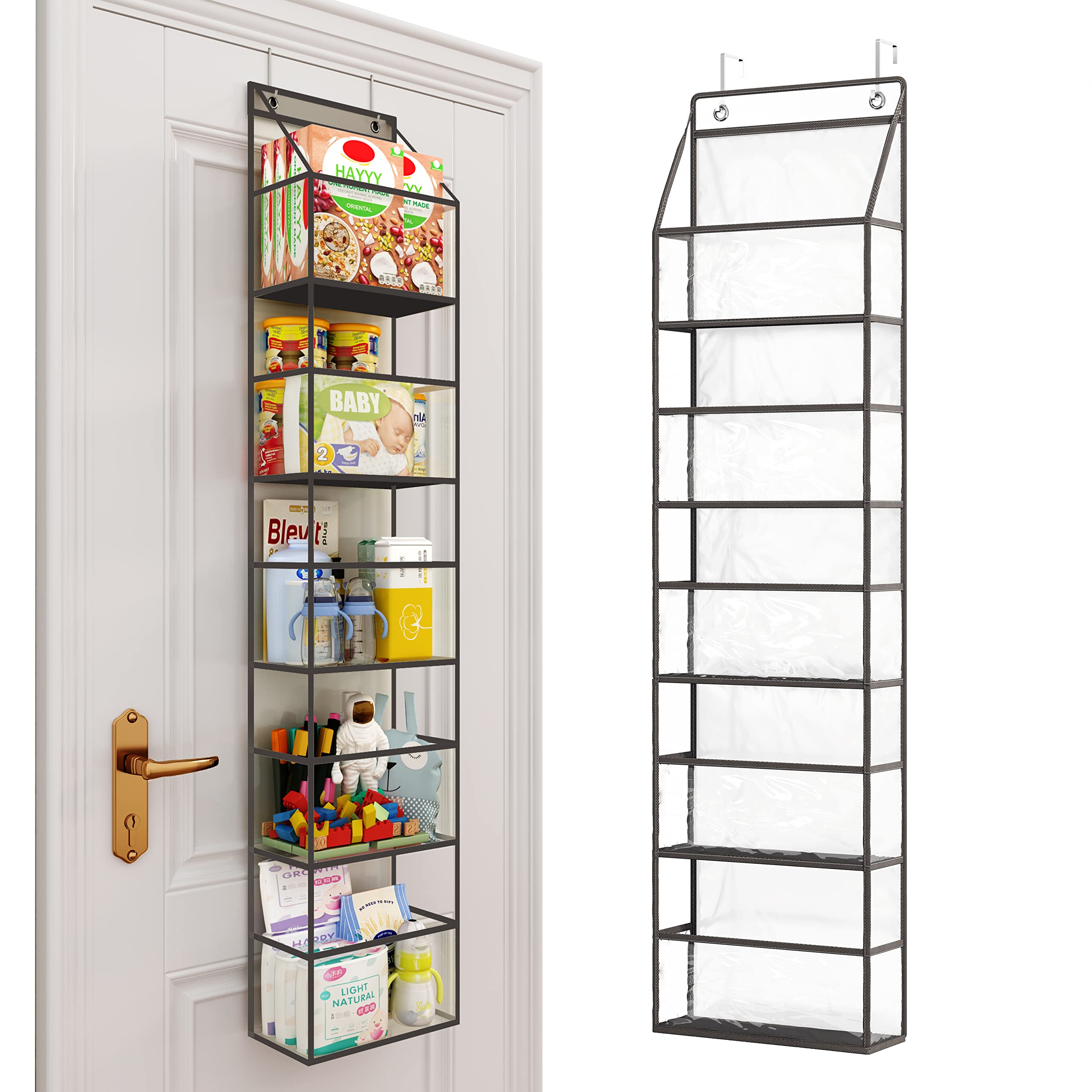 Fixwal Over The Door Hanging Pantry Organizer 5-Shelf Room Organizer With Clear Plastic Pockets Behind The Door Storage Organize