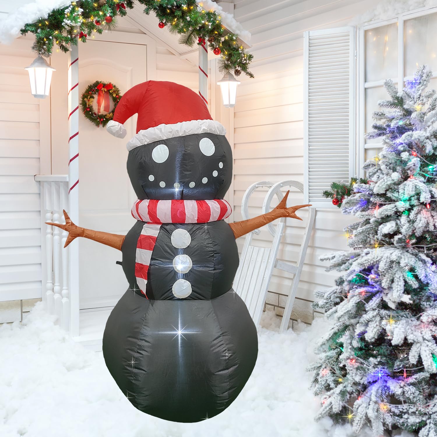 PRODUCTZ Christmas Decorations 5 FT Black Inflatable Snowman w/Christmas Hat Unique Holiday Blow Up Outdoor/Indoor/House/Yard De