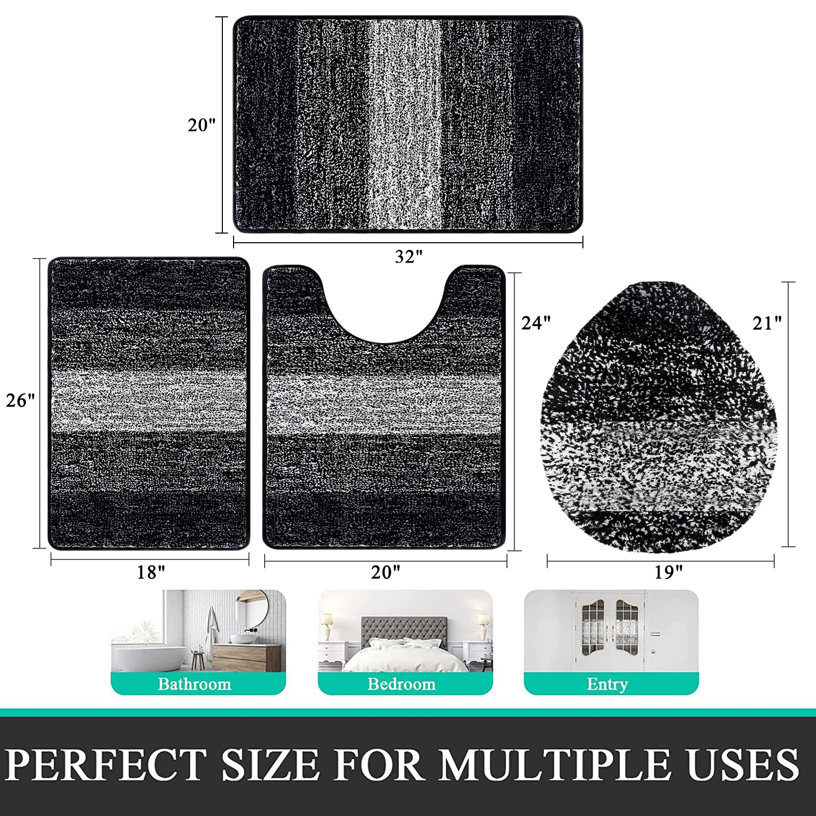 Bsmathom Bathroom Rugs Sets 4 Piece With Toilet Cover, Soft Absorbent Bath Mats Non-Slip For Bathroom, Machine Washable Bathroom