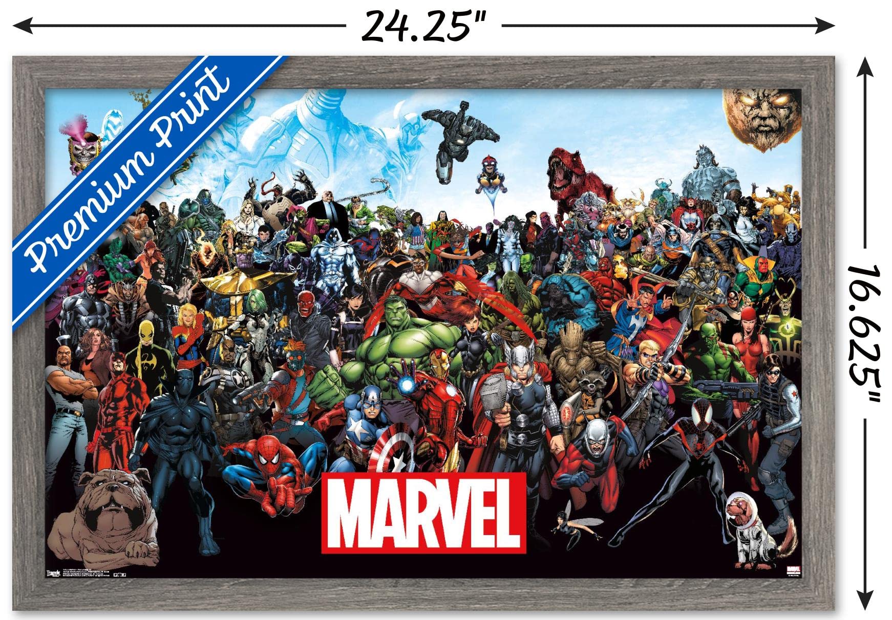 Trends International Marvel Comics - The Marvel Lineup Wall Poster, 14.72'' X 22.37'', Barnwood Framed Version