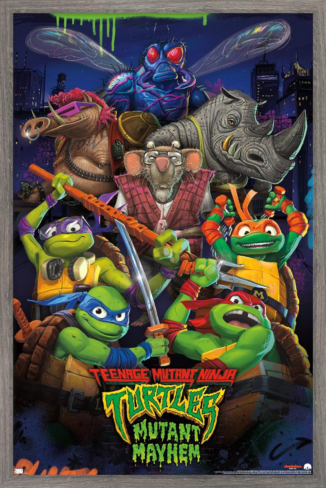 Trends International Teenage Mutant Ninja Turtles: Mutant Mayhem - Group Wall Poster, 22.37'' X 34.00'', Barnwood Framed Version