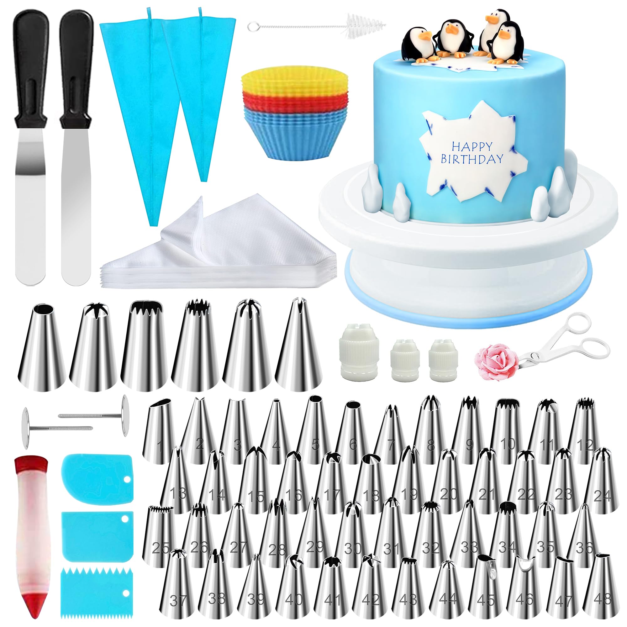 Cake Decorating Supplies180 Set,Steel Piping Frosting Tips For Beginners With Cake Turntable Icing Spatulacake Spatula,Baking To