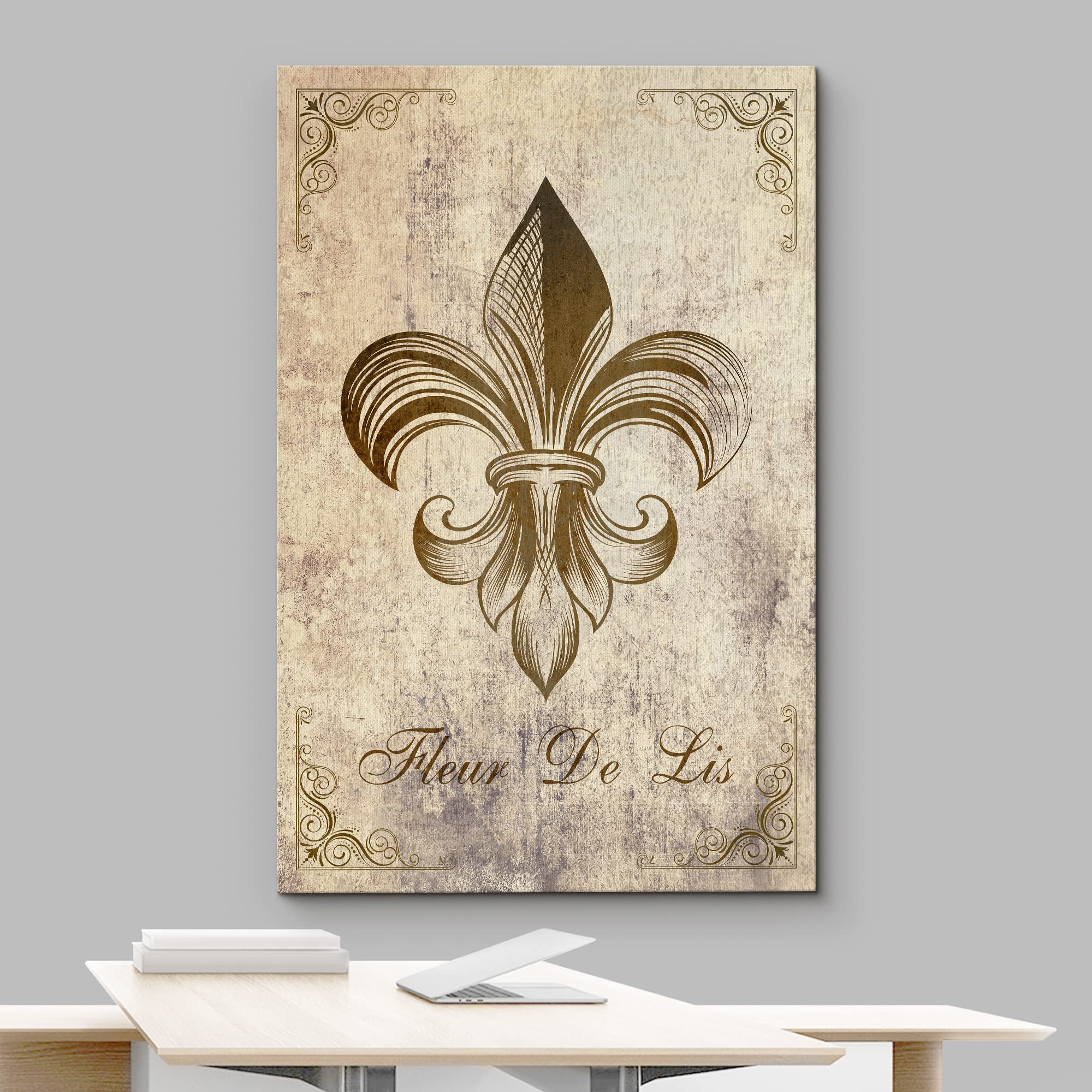 Wall26 - Canvas Wall Art - Fleur De Lis Flower On Vintage Abstract Background - Gallery Wrap Modern Home Art | Ready To Hang - 2