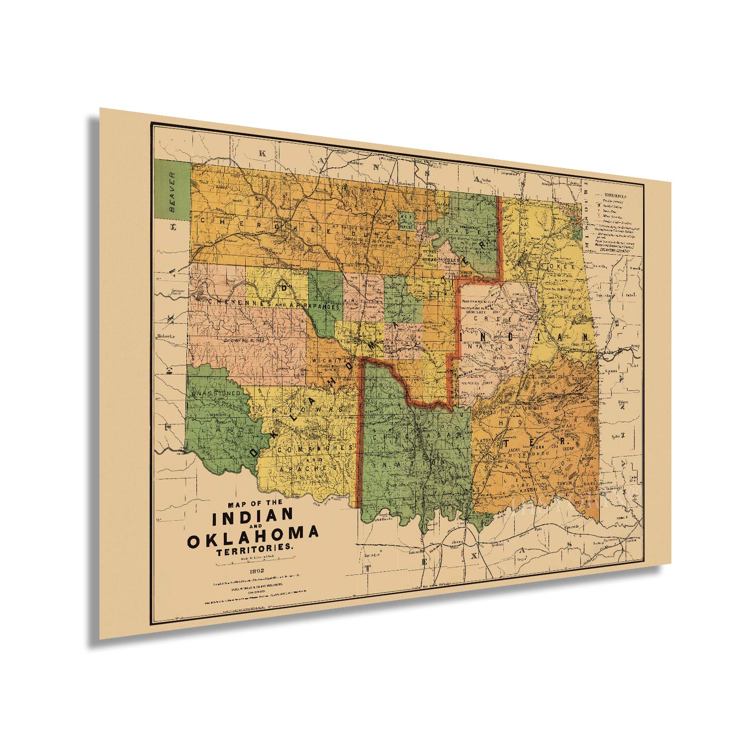 Historix Vintage 1892 Map Of The Indian And Oklahoma Territories - 24X36 Inch Vintage Map Of Oklahoma Wall Art - Vintage Oklahom