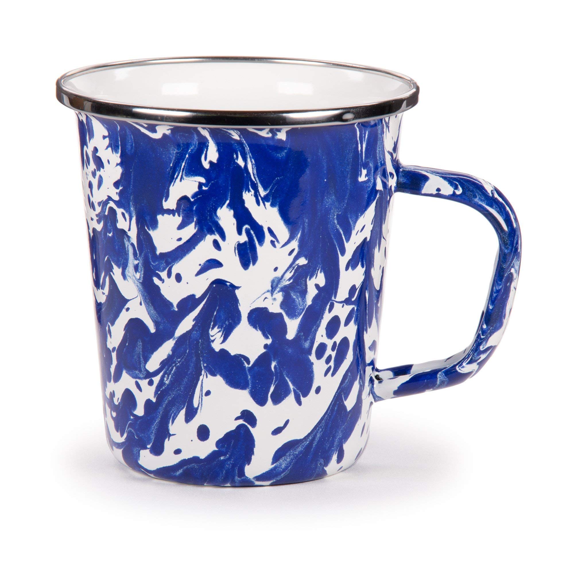 Golden Rabbit Enamelware - Cobalt Swirl Pattern - Set Of 4-16Oz Latte Mugs