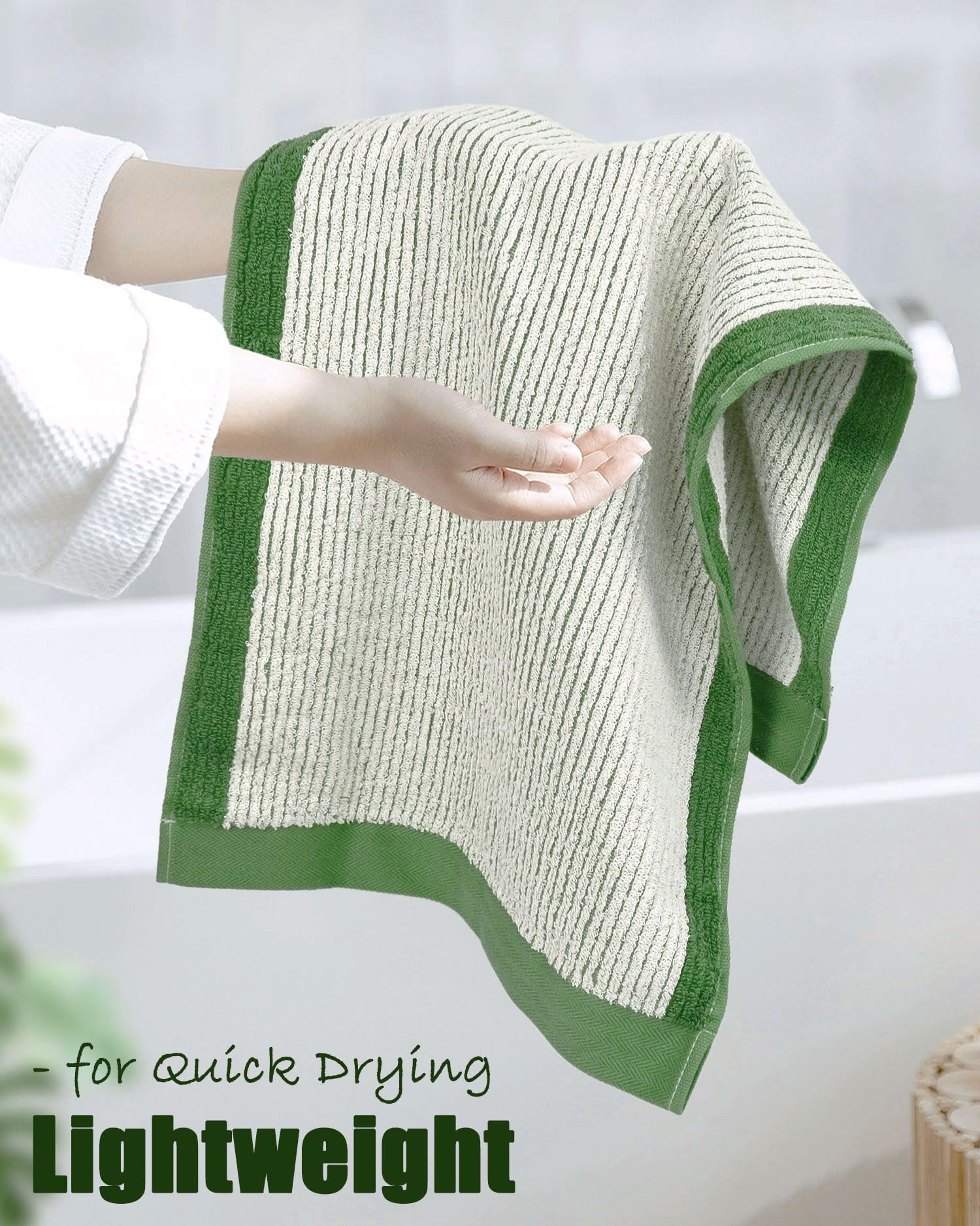 Cleanbear Green Hand Towels For Bathroom, 4 Pack Cotton Towels With Jacquard Weave Deign For Both Decoration And Daily Usage, 28