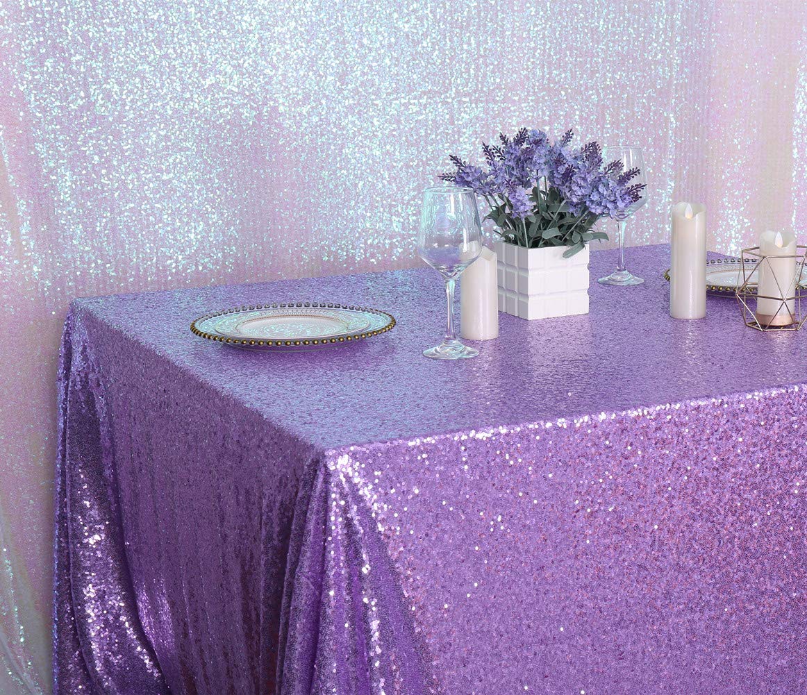 Squarepie Sequin Tablecloth Rectangular 60 X 102 Inch Lavender Reflect Lights Bling Sparkly Table Linen For Wedding Party