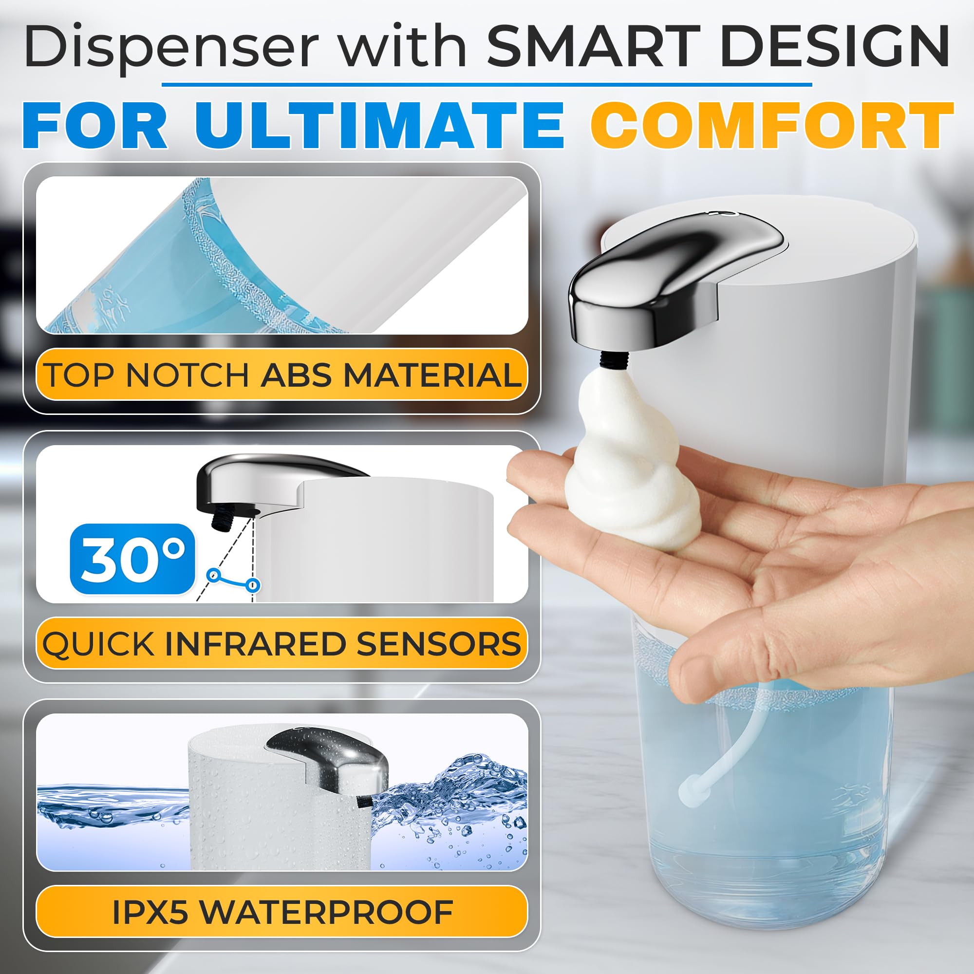 13.5 Oz Automatic Foaming Soap Dispenser Touchless 4-Level Automatic Foam Soap Dispenser Electric Soap Dispenser Foaming Hand So