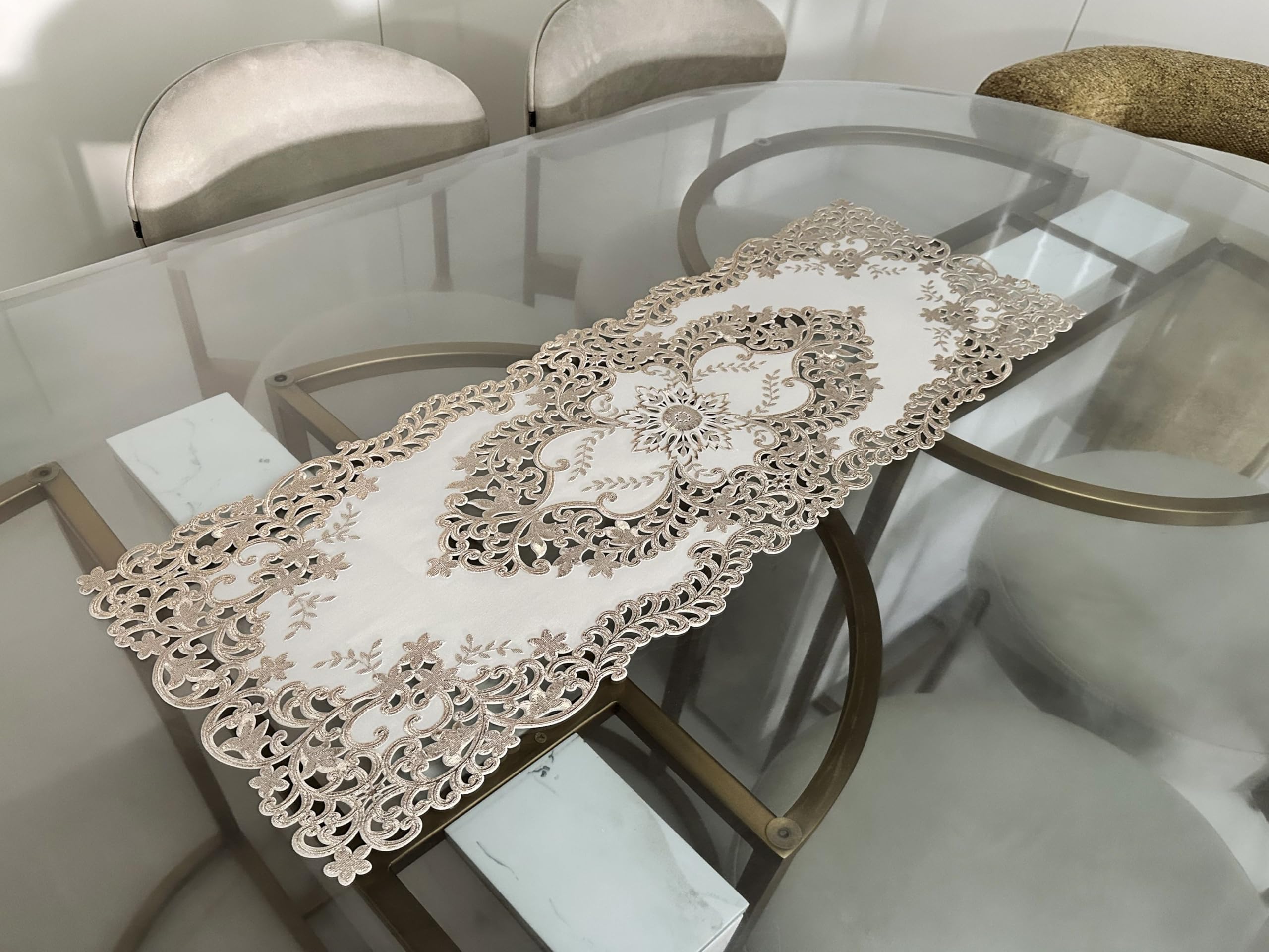 LAVICHITRA Gold, White 30 cm Table Runner (PVC) Everyday Home & Office Essentials Multipurpose Utility Item