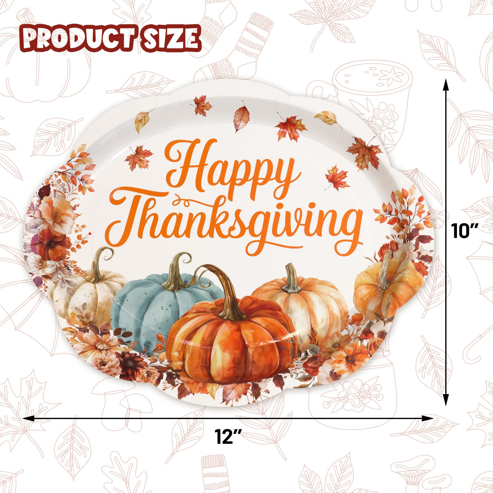 Fancy Land 24 Pcs Thanksgiving Plates 10 x 12 Inches Pumpkin Oval Paper Plates Disposable Dinner Platters Heavy Duty Dinnerware