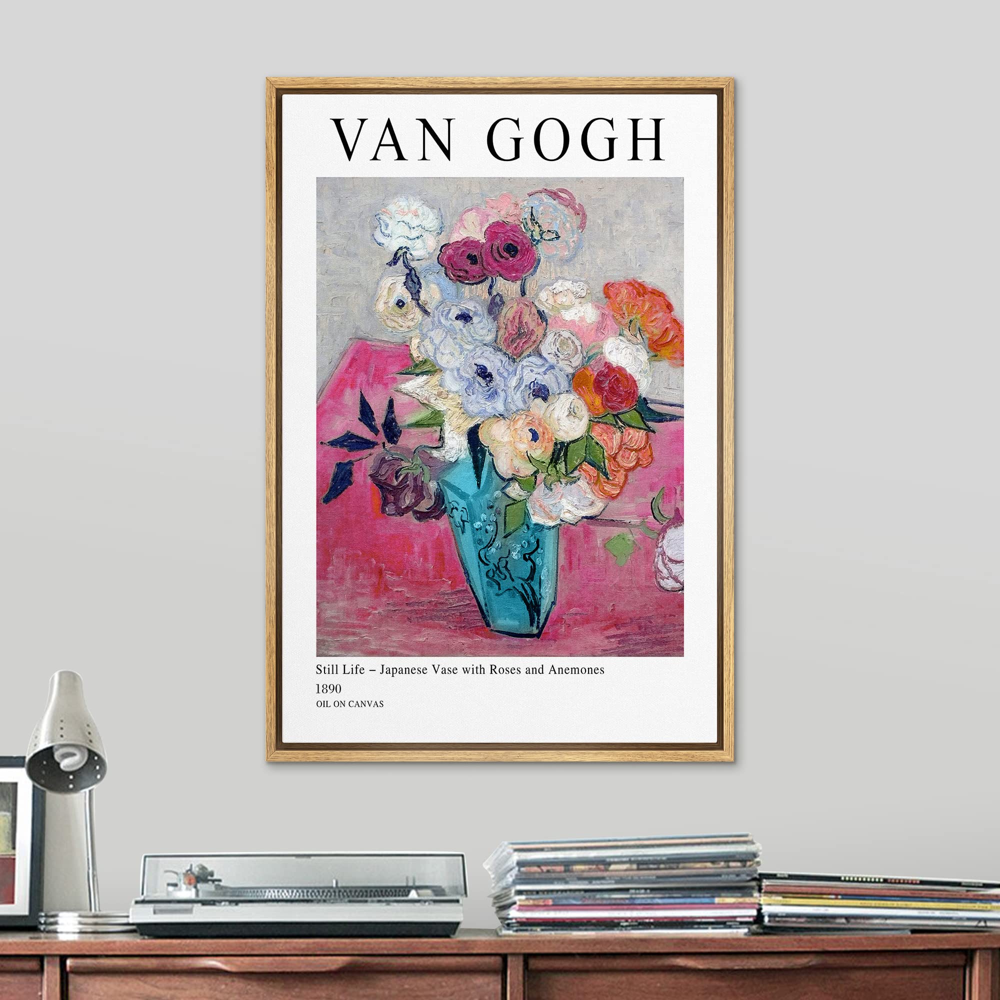 Signleader Framed Canvas Print Wall Art Still Life Japanese Roses Botanical Brushstroke Illustrations Fine Art Traditional Color