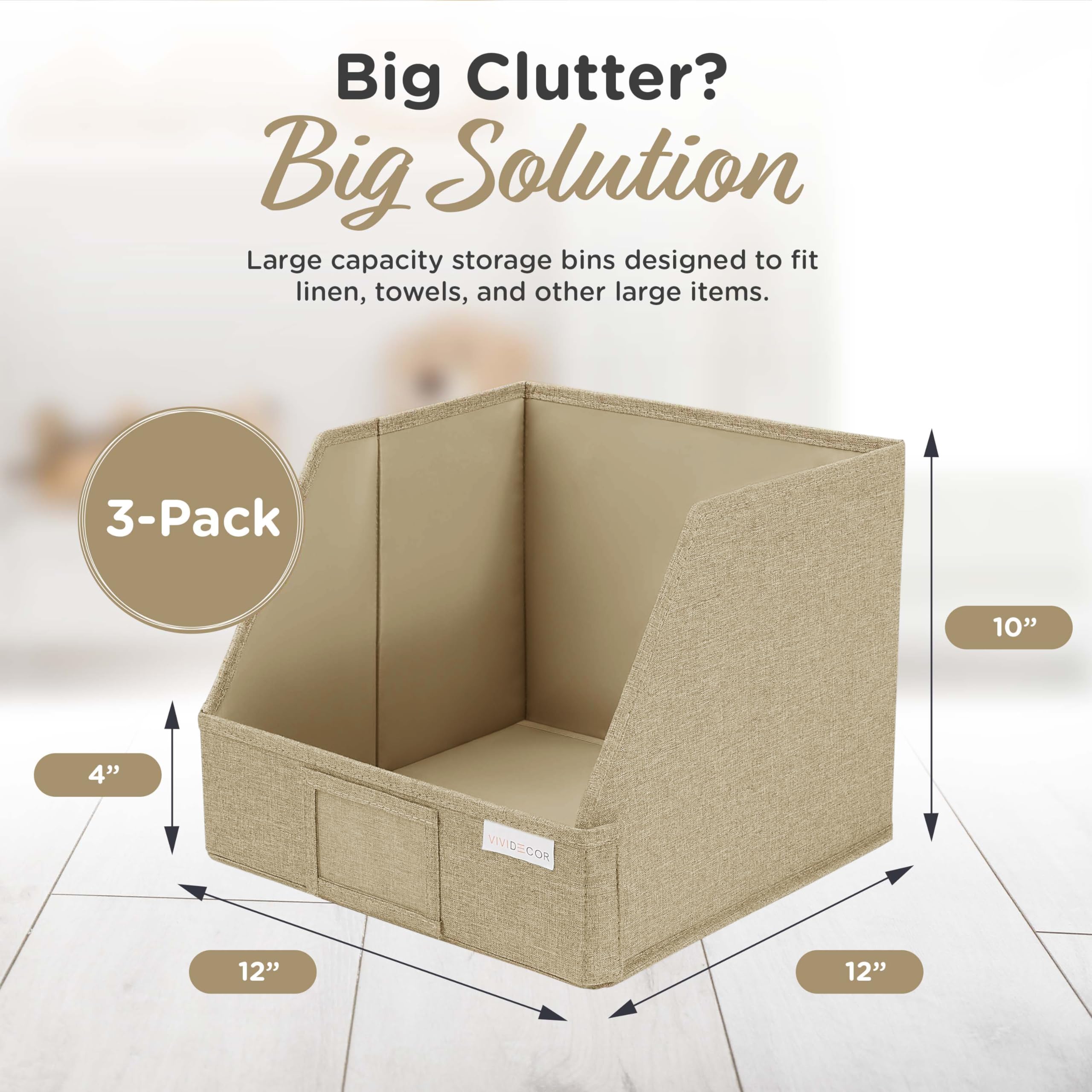 Vividecor Trapezoid Storage Bins For Closet Organizing - Foldable Shelf Baskets - Linen Storage Organizers - Open Front Basket