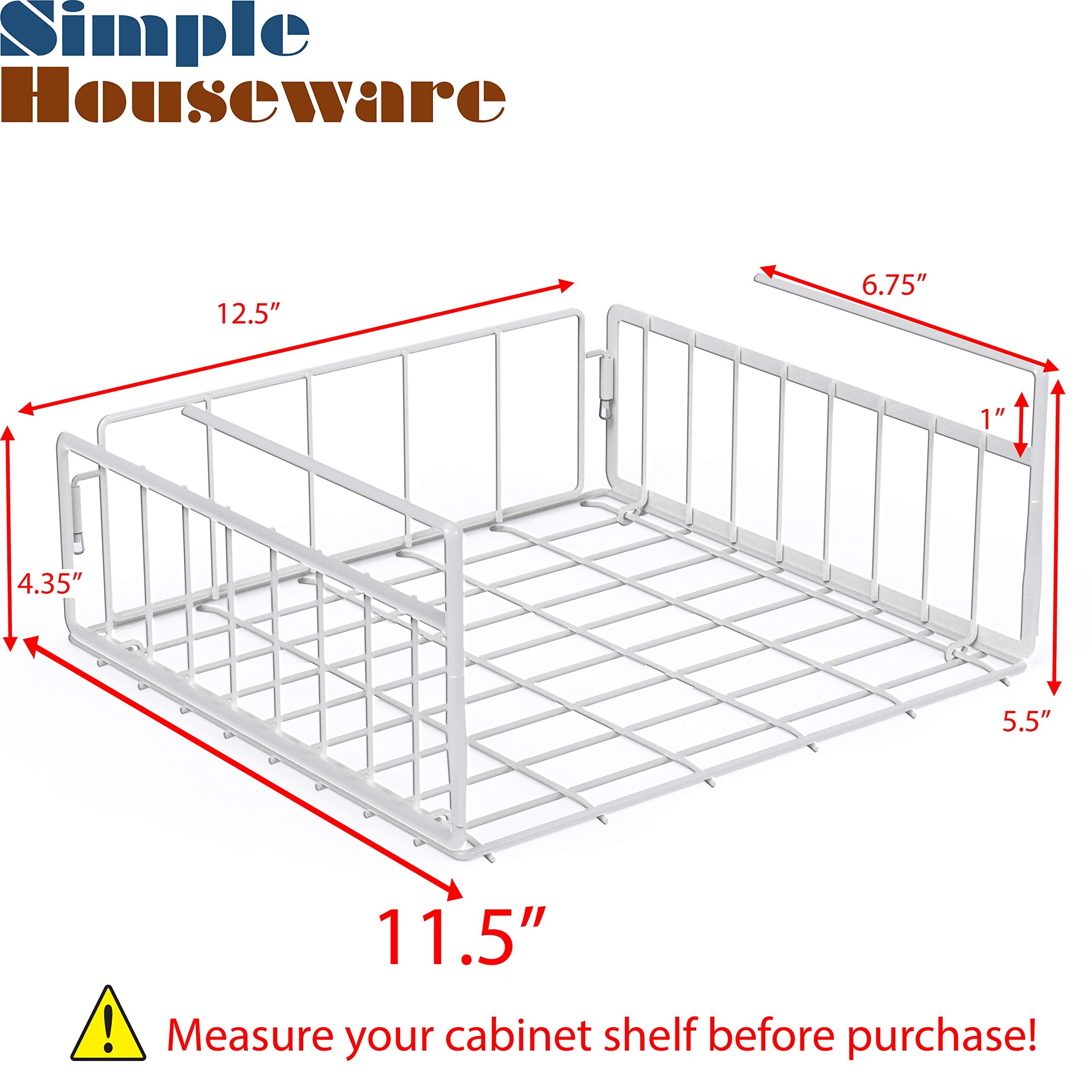Simple Houseware Under Shelf Basket, White - 2 Pack