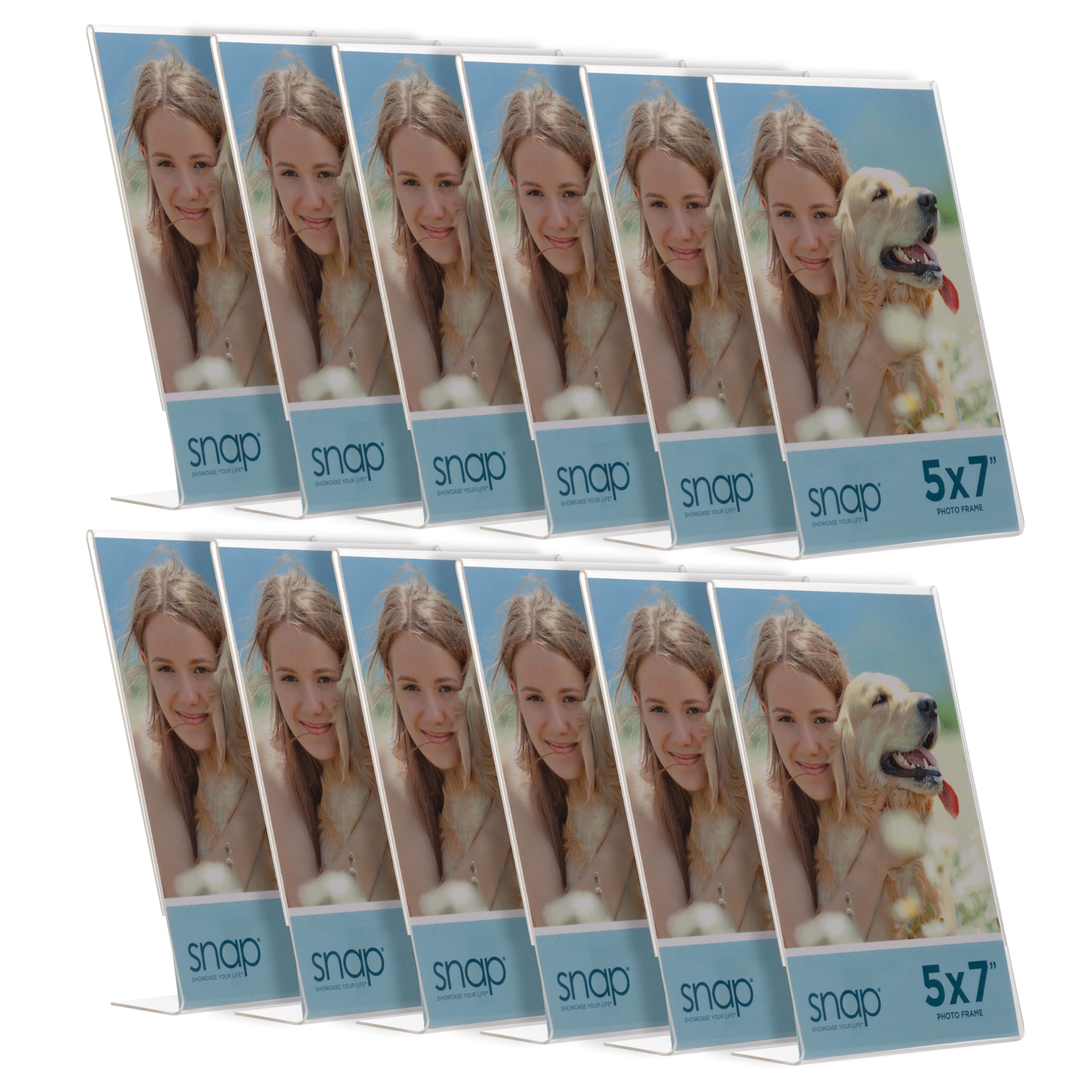 Set of 12 Snap - 5x7 Clear Acrylic Self Standing Photo Frames - Perfect for Showcasing Memories in Style - Versatile and Durable