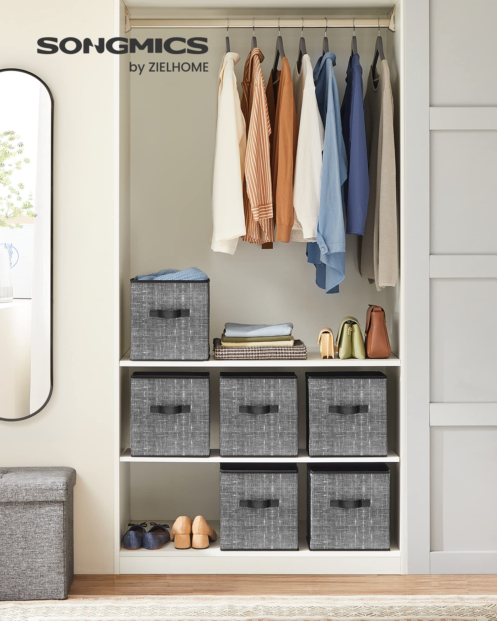 Songmics Storage Cubes, 11-Inch Non-Woven Fabric Bins With Double Handles, Set Of 6, Closet Organizers For Shelves, Foldable, Fo