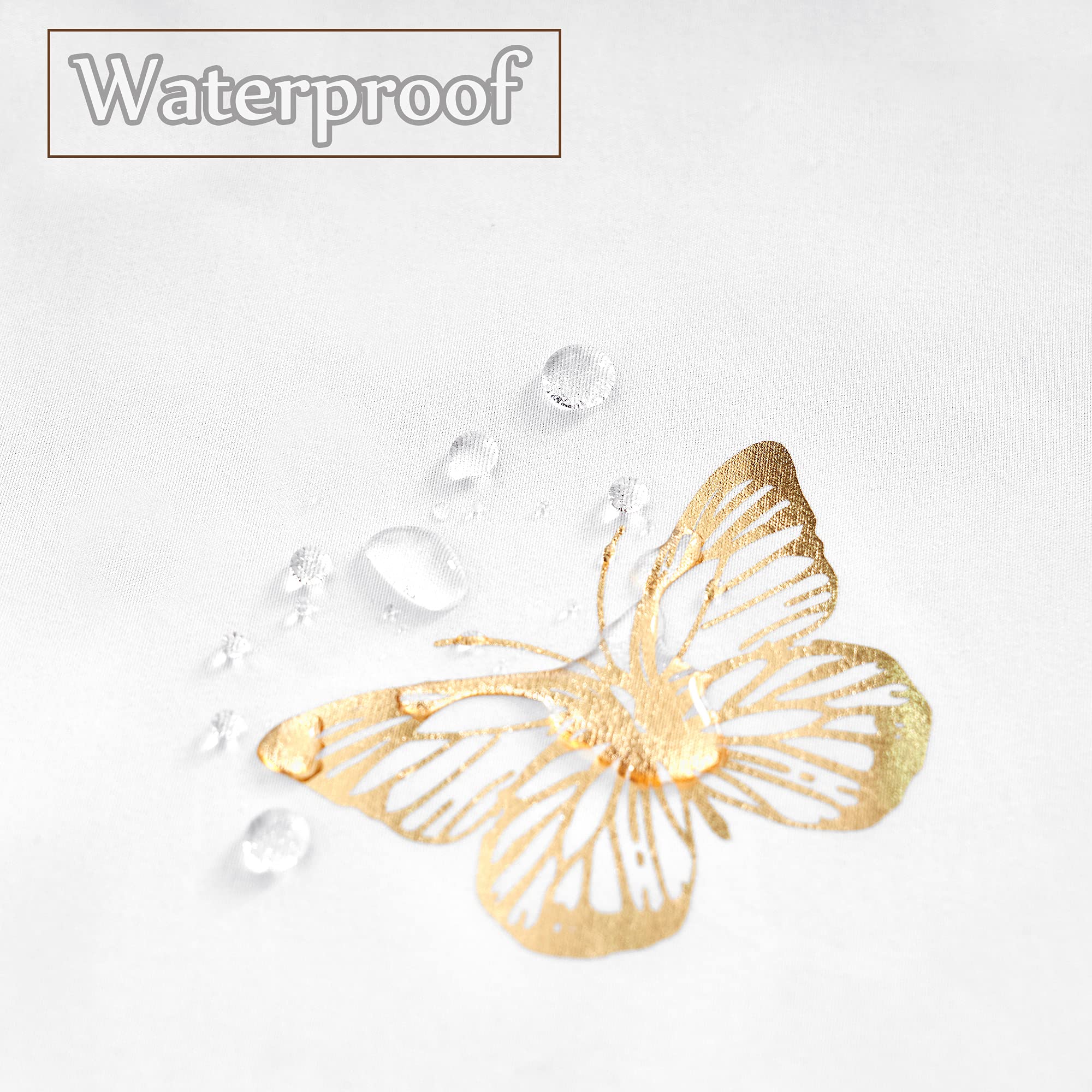 Jubilantex White Gold Butterfly Floral Shower Curtain for Bathroom Decor Luxury Washable Waterproof Fabric for Bathtub Hotel Spa 70x72 Inches
