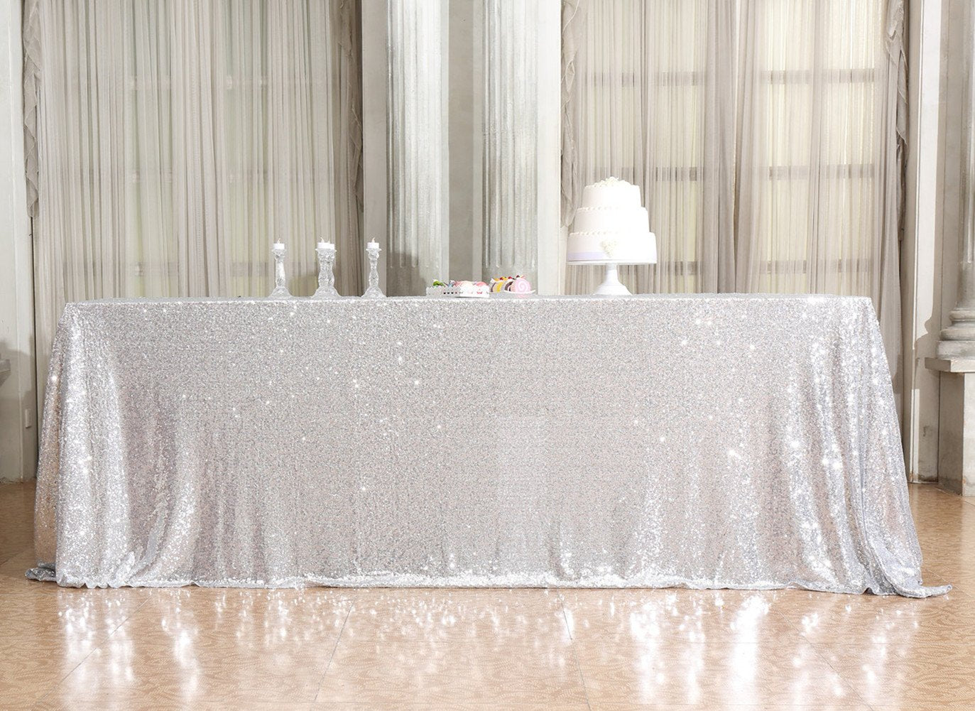 Partydelight Sequin Tablecloth, Wedding, Christmas, Rectangular, 90''X156'', Silver