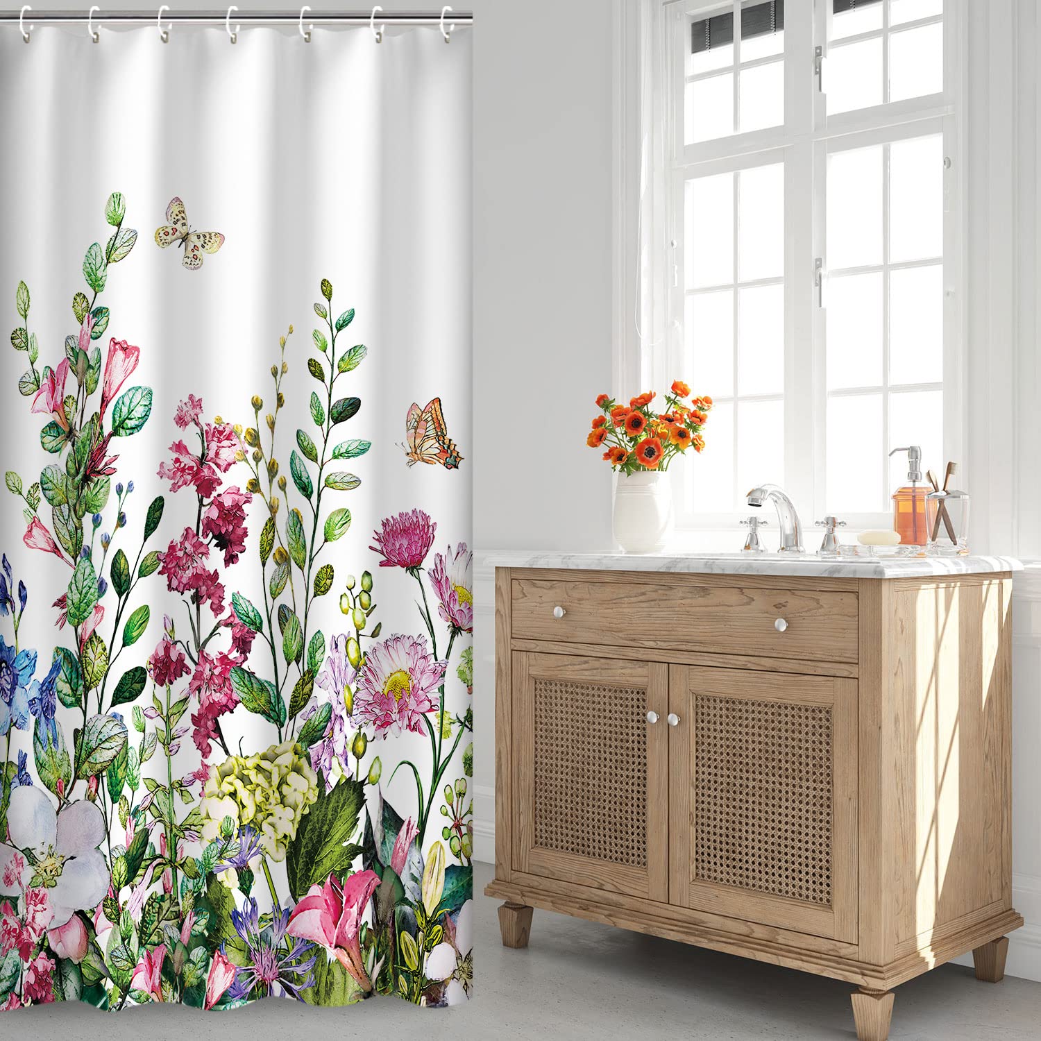 Livilan Stall Shower Curtain 36W X72H Inches Narrow Rv Shower Curtains Floral Shower Curtains For Bathroom Short Shower Curtains