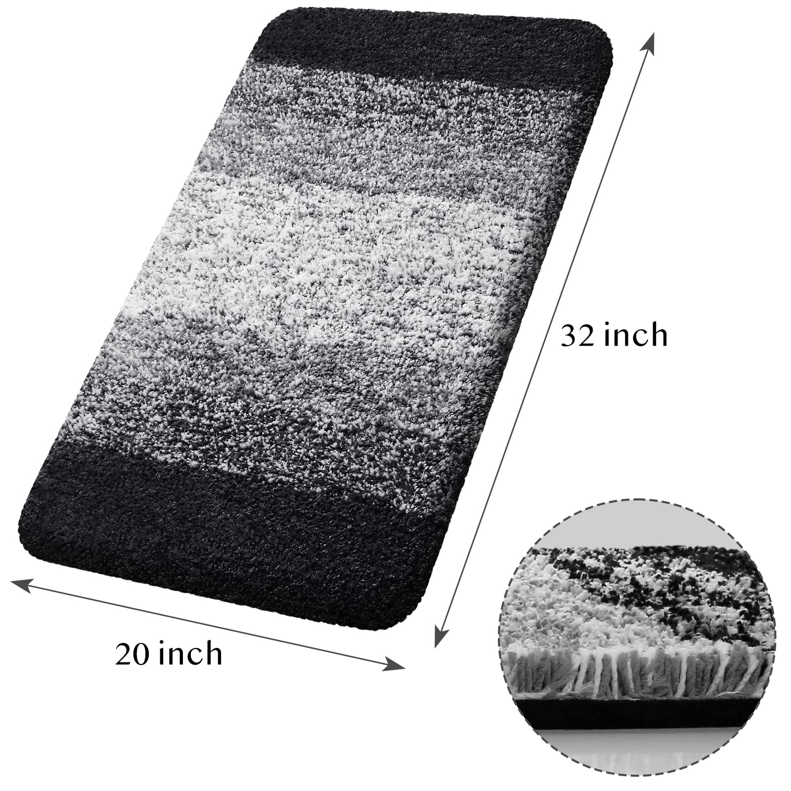 Kmat Bathroom Rugs Bath Mat 20''X32'' Luxury Soft Shaggy Absorbent Bathroom Mats Non Slip Plush Bathmat Runner Carpet Bath Mats