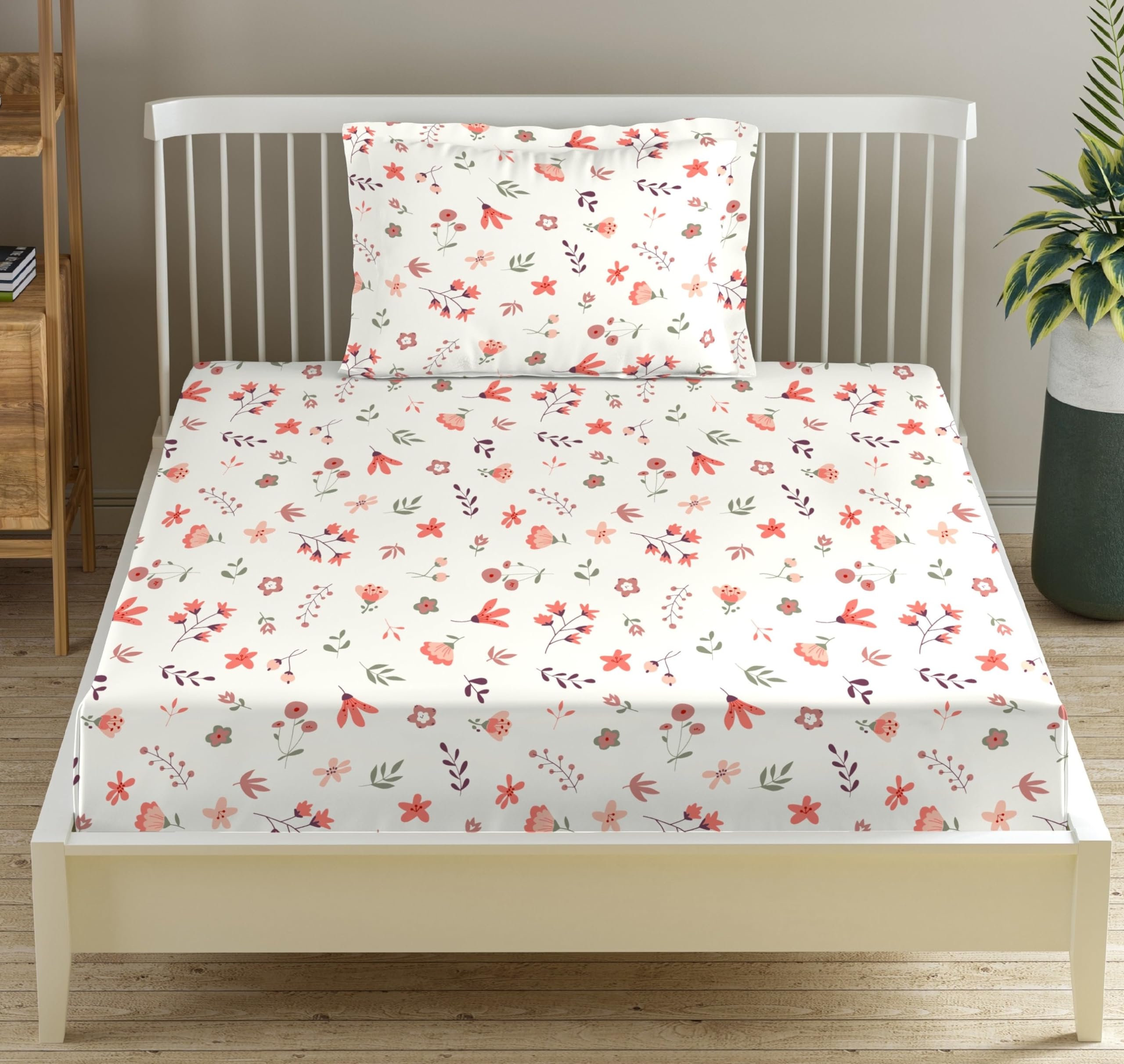 Trance Home Linen 180Tc Cotton 78X36 Single Size Elastic Fitted Bedsheet|Printed Single Bed Size Elasticated Fitted Bedspread Wi