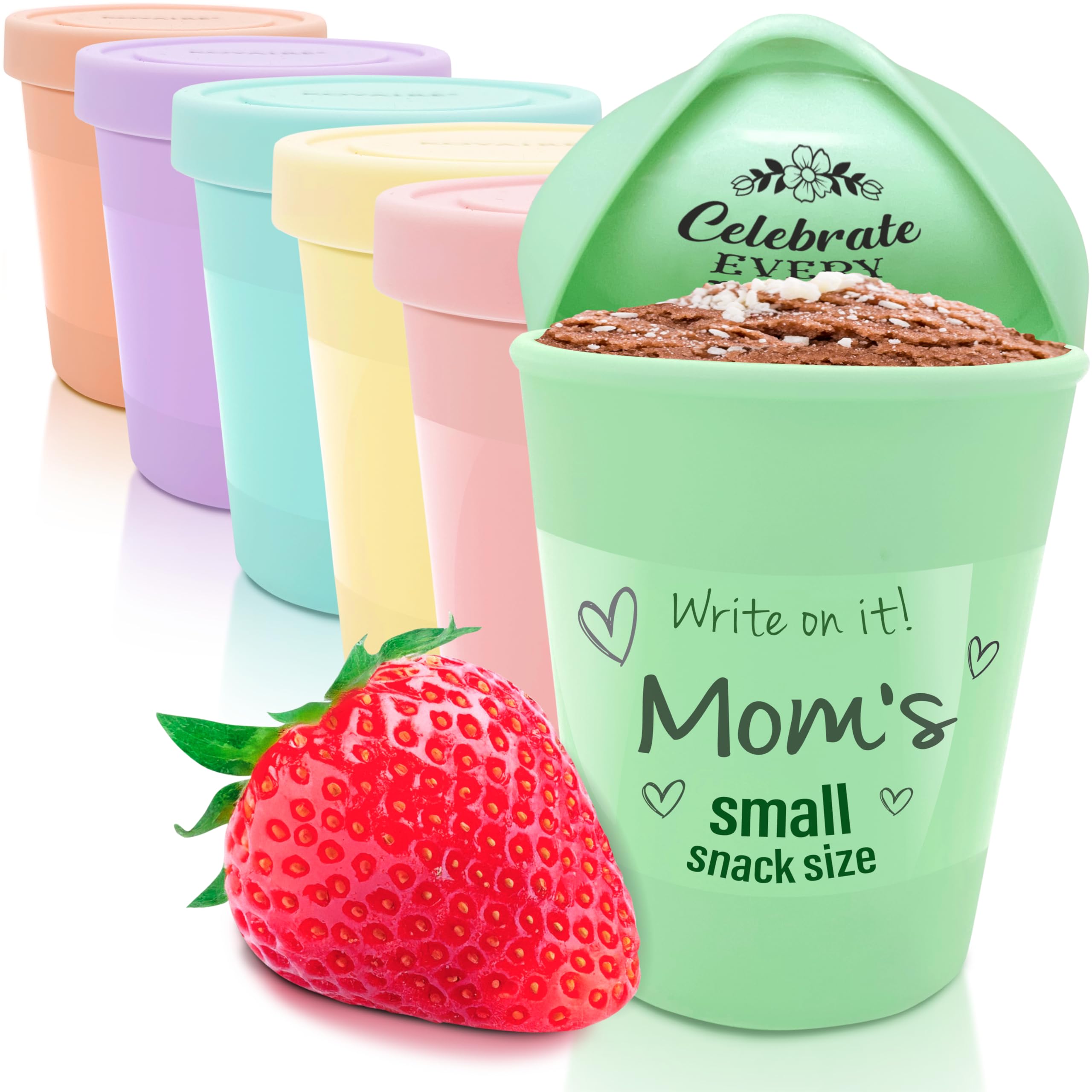 KOYAIRE Portion Control Ice Cream Containers for Homemade Ice Cream (6 oz. Each, 6 Pack), Airtight Food Storage Containers with 