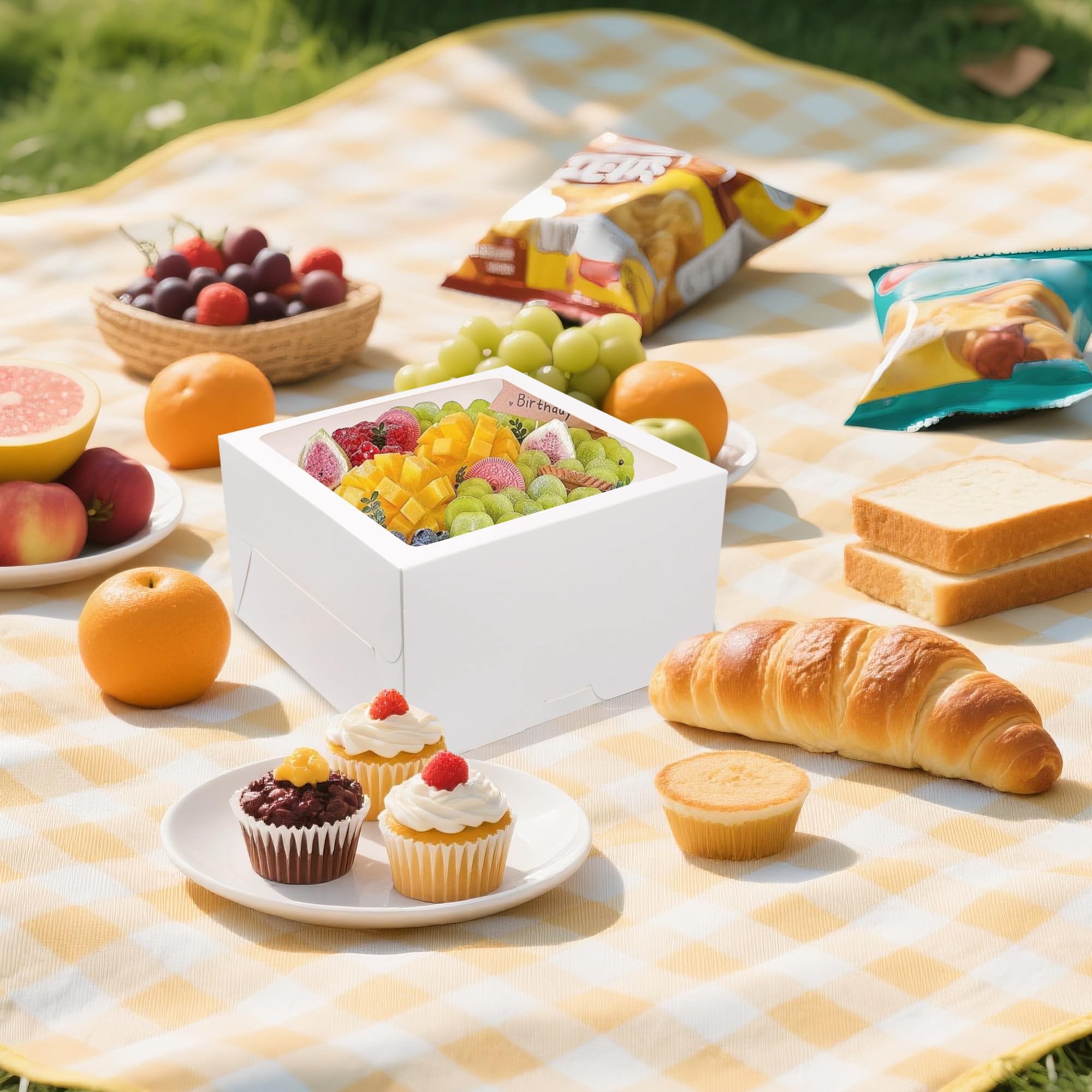LOKQING 20Pcs Cake Boxes with Window and Cake Boards White Bakery Boxes for Cakes Gift 12x12x6 Inches(10 Boxes & 10 Boards)