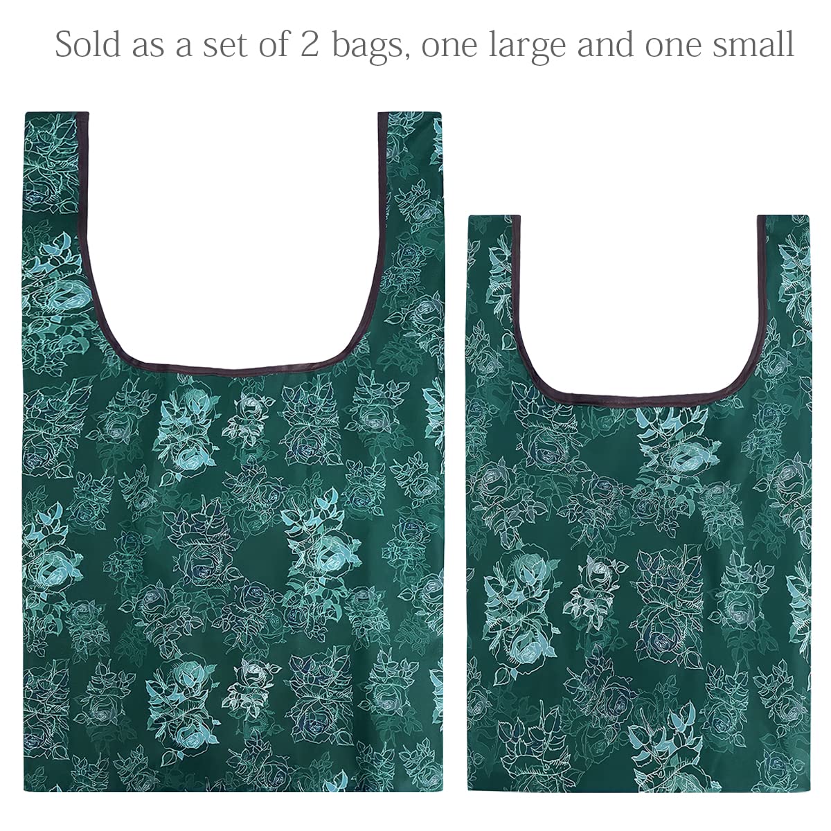 Wrapables Jolibag Collection Reusable Shopping Bag (Set Of 2), Green Rose Shadow