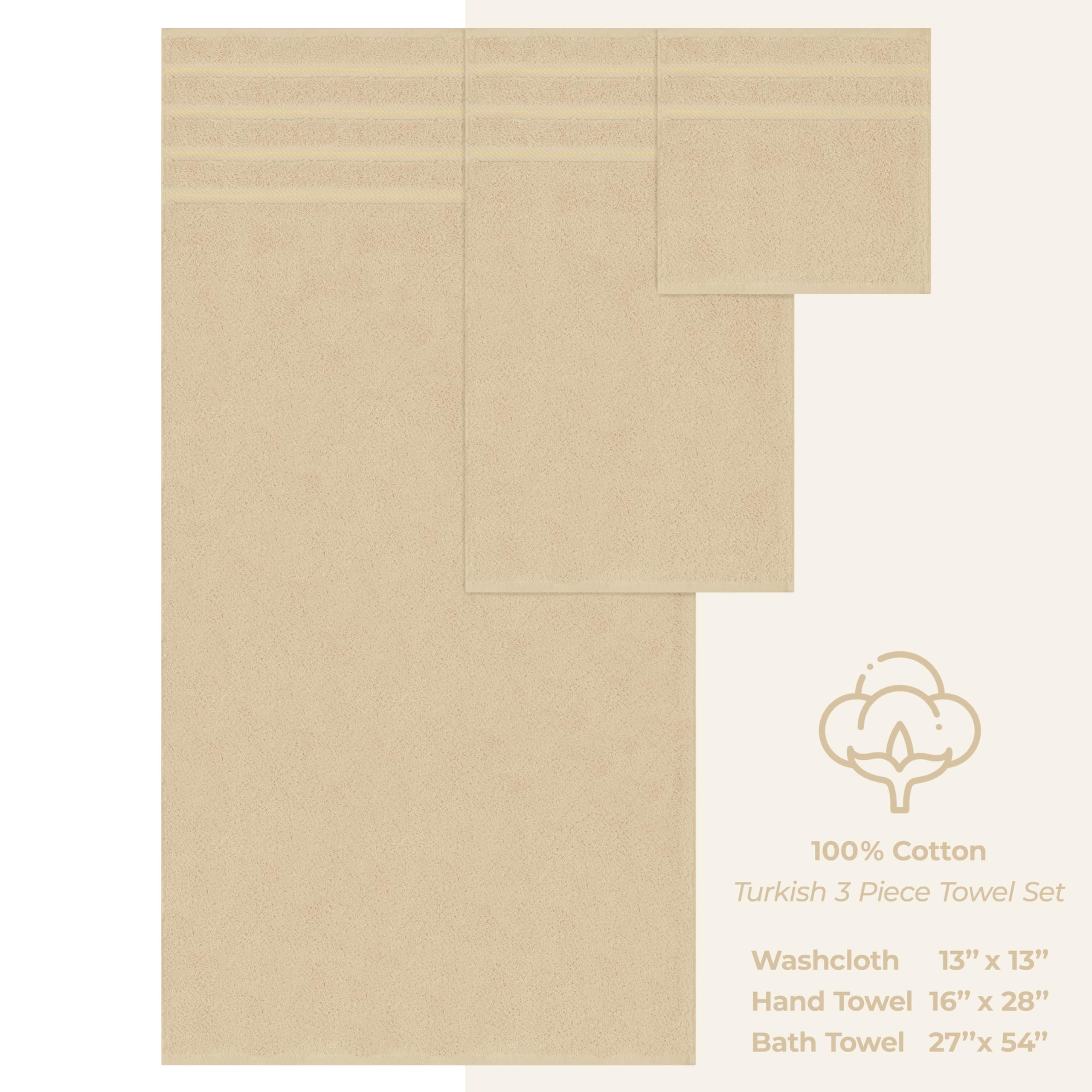 American Soft Linen Luxury 3 Piece Towel Sets  1 Bath Towel 1 Hand Towel 1 Washcloth  100% Turkish Cotton Towels for Bathroom  Beige Towel Set