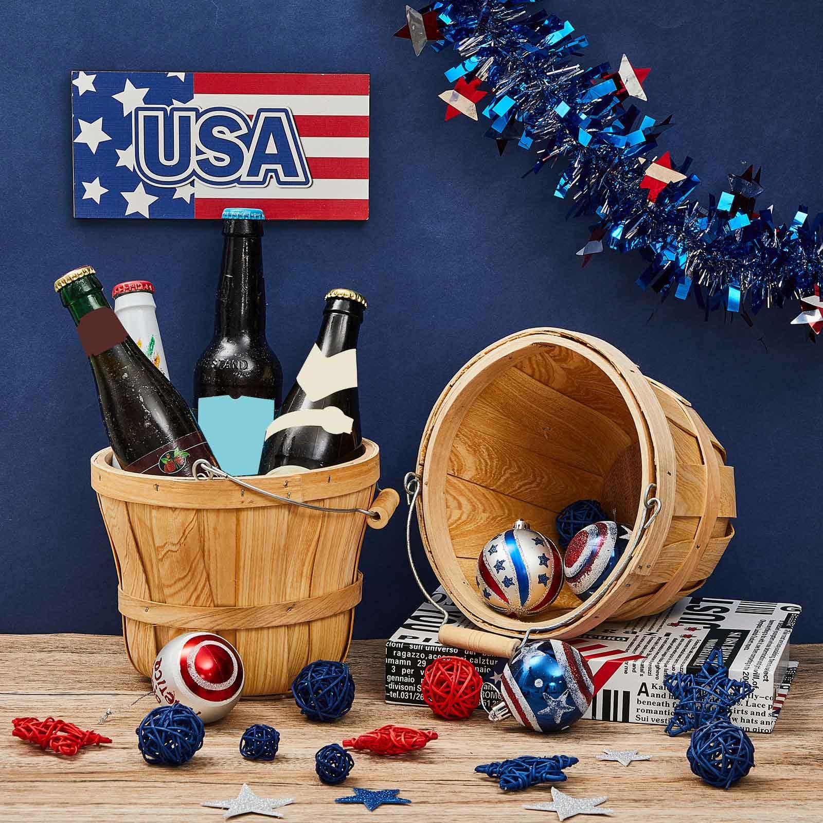 Marsui 16 Pcs 7.5 x 5.9 in Round Wooden Apple Bushel Basket Bulk with Handle Fall Harvest Basket Empty Fruit Gift Buckets for Au