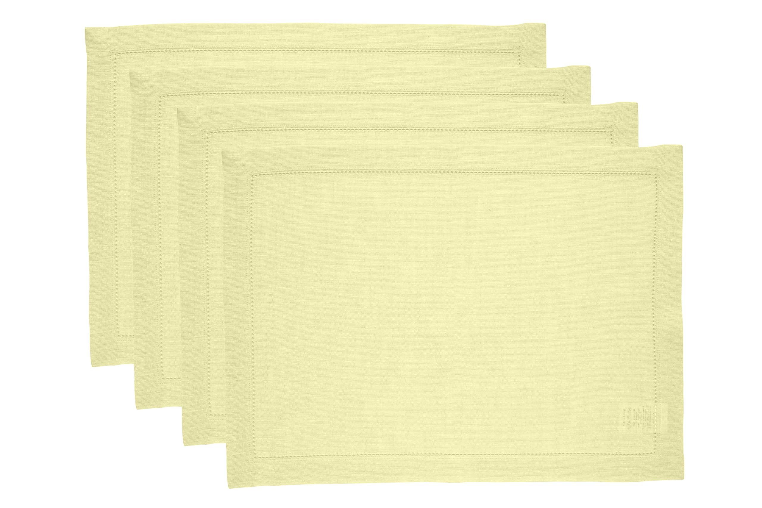 Solino Home Linen Placemats Butter Yellow - 100% Pure Linen Hemstitch Tablemats 14 X 19 Inch - Machine Washable Placemats For Sp